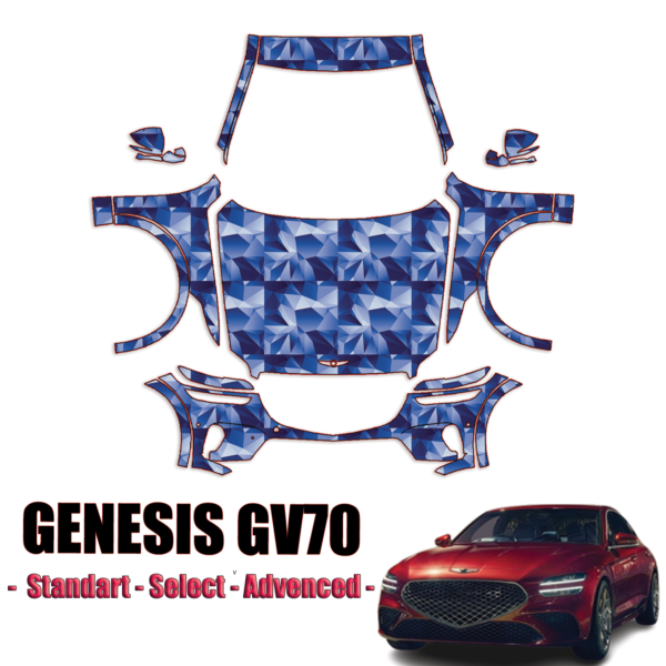 2022-2024 Genesis GV70 – Standard, Select, Advance Pre Cut Paint Protection Kit – Full Front + A Pillars + Rooftop