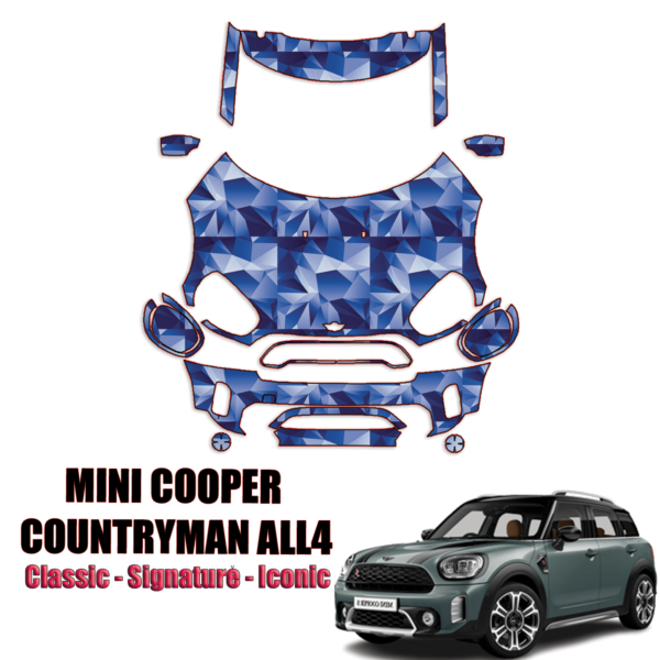 2021-2022 Mini Cooper Countryman ALL4 – Classic, Signature, Iconic Pre Cut Paint Protection Kit – Full Front + A Pillars + Rooftop