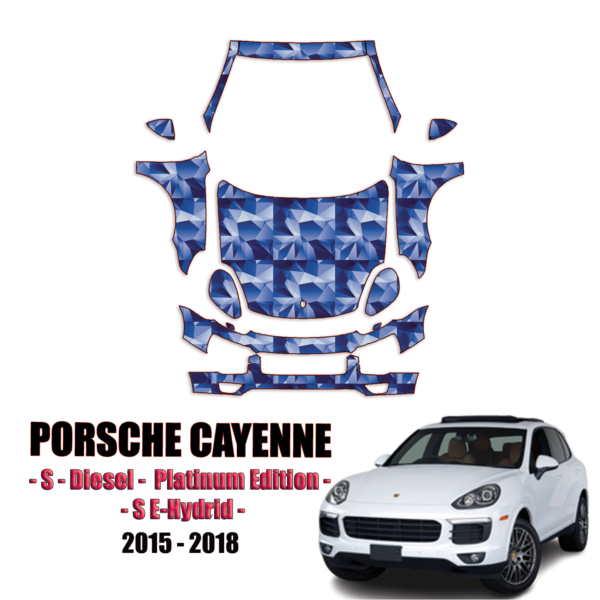 2015-2018 Porsche Cayenne – S, Diesel, Platinum Edition, S E-Hybrid Pre Cut Paint Protection Kit – Full Front + A Pillars + Rooftop