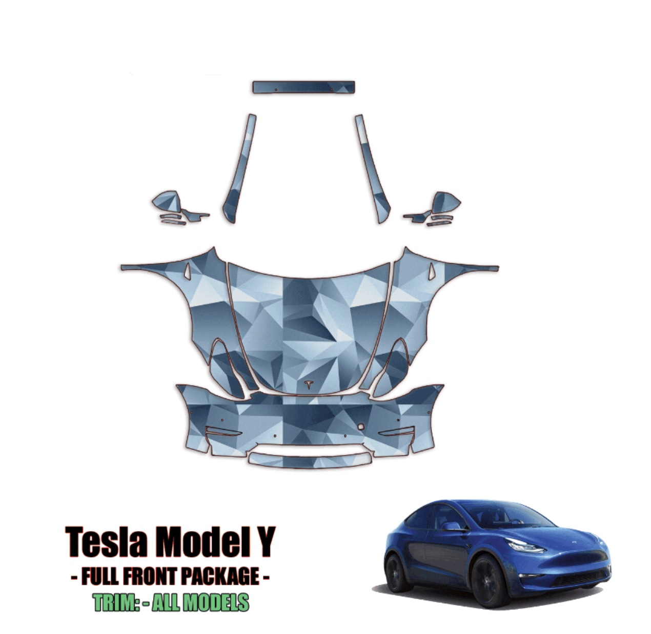 2020 – 2023 Tesla Model Y Paint Protection Kit Full Front – 2023 Design