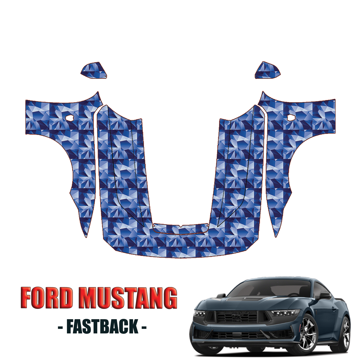 2024-2025 Ford Mustang Fastback Precut Paint Protection PPF Kit – Full Hood + Fenders