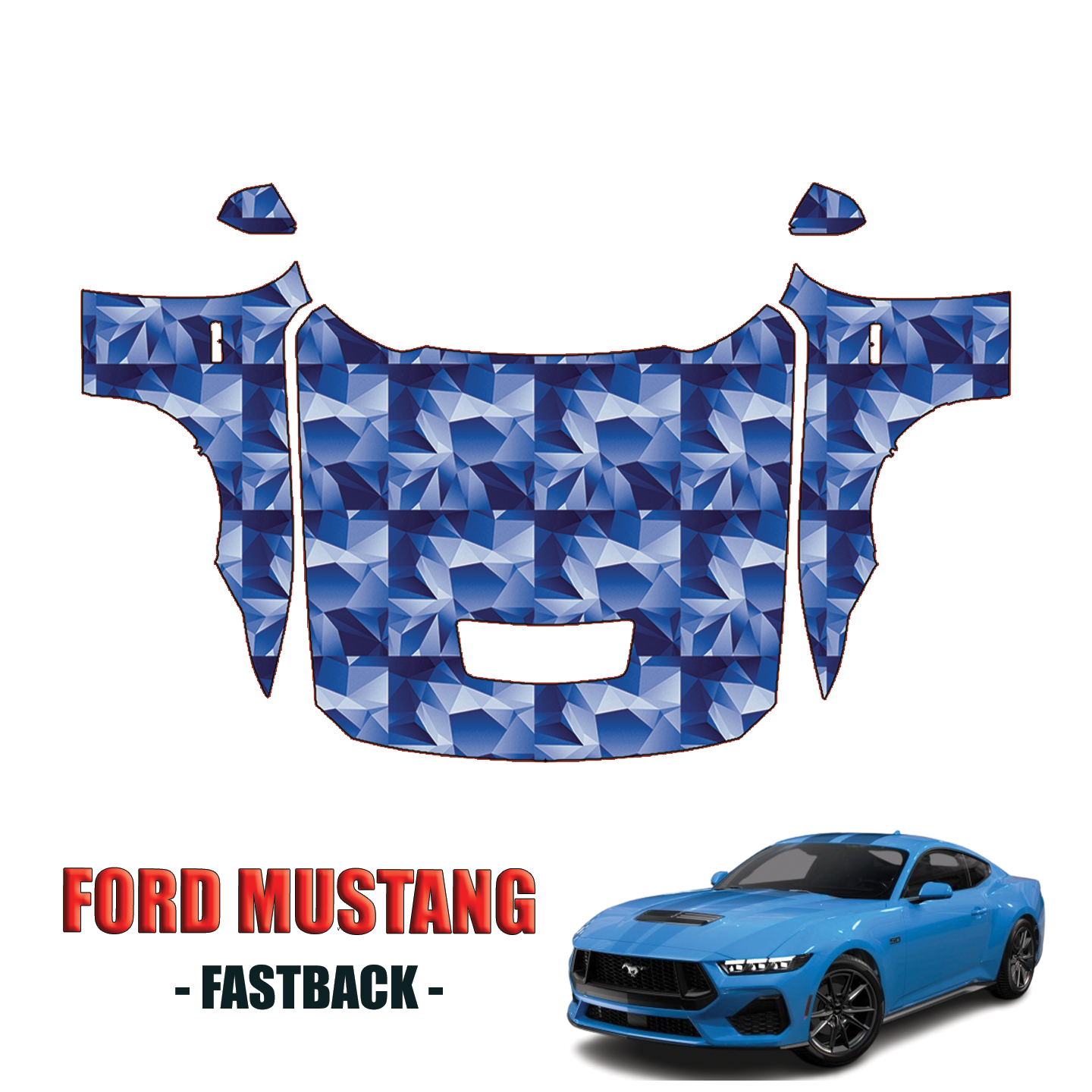 2024-2025 Ford Mustang Fastback Precut Paint Protection PPF Kit – Full Hood + Fenders