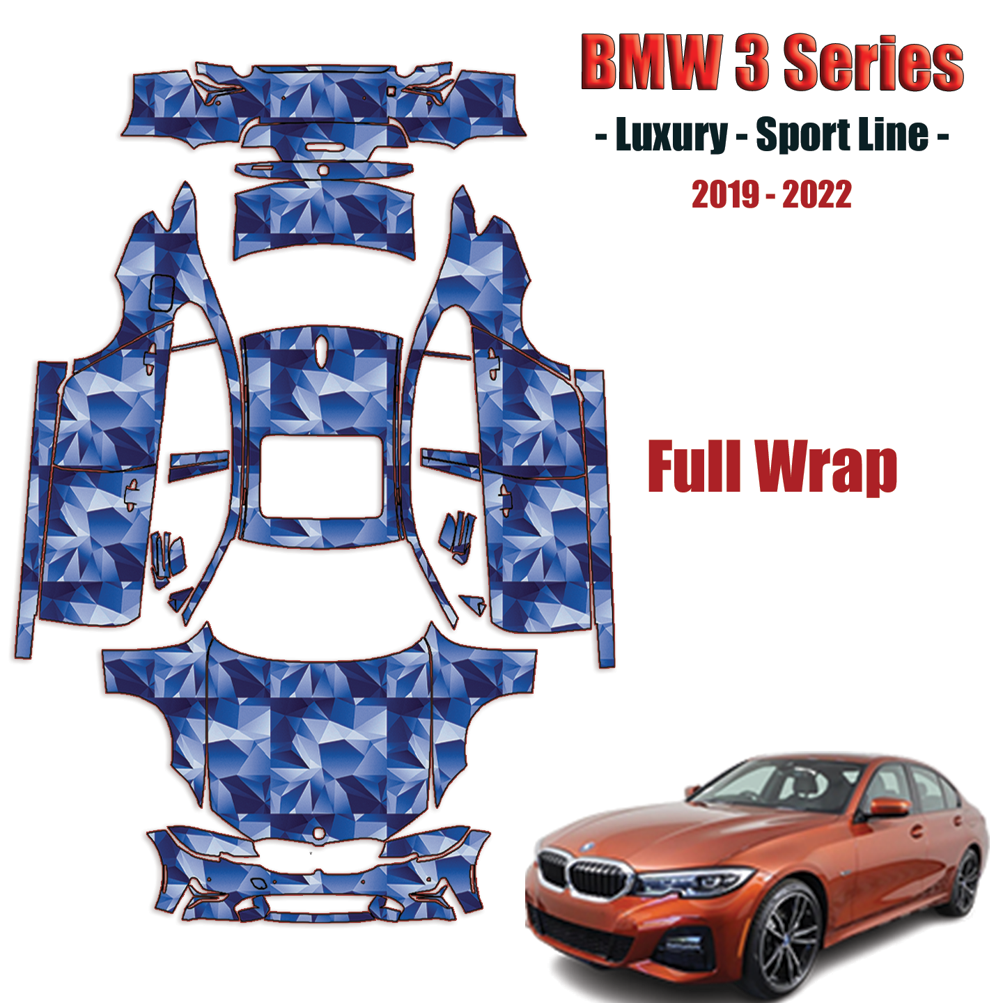 2019-2022 BMW 3 Series – Luxury, Sport Line Pre Cut Paint Protection Kit PPF – Full Wrap Vehicle