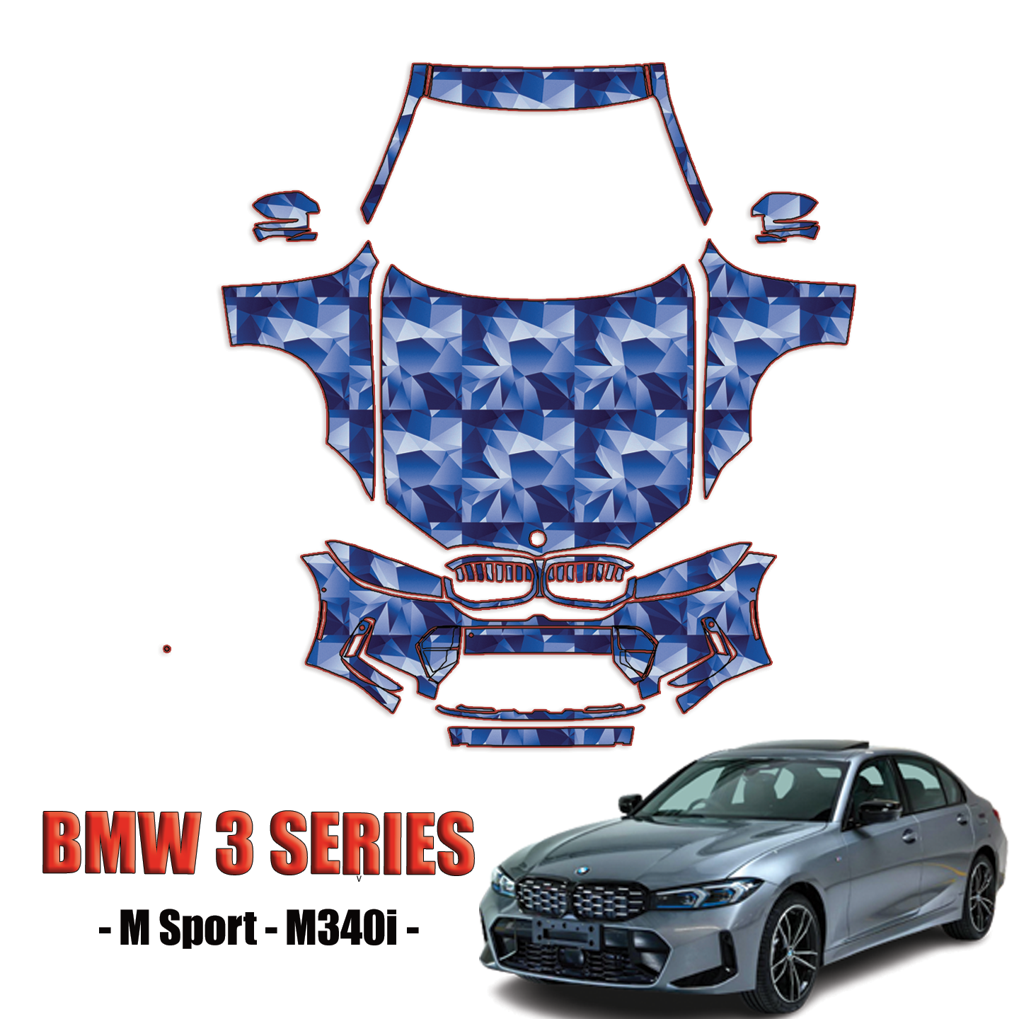 2023-2024 BMW 3 Series M Sport, M340i Precut Paint Protection Kit – Full Front + A Pillars + Rooftop