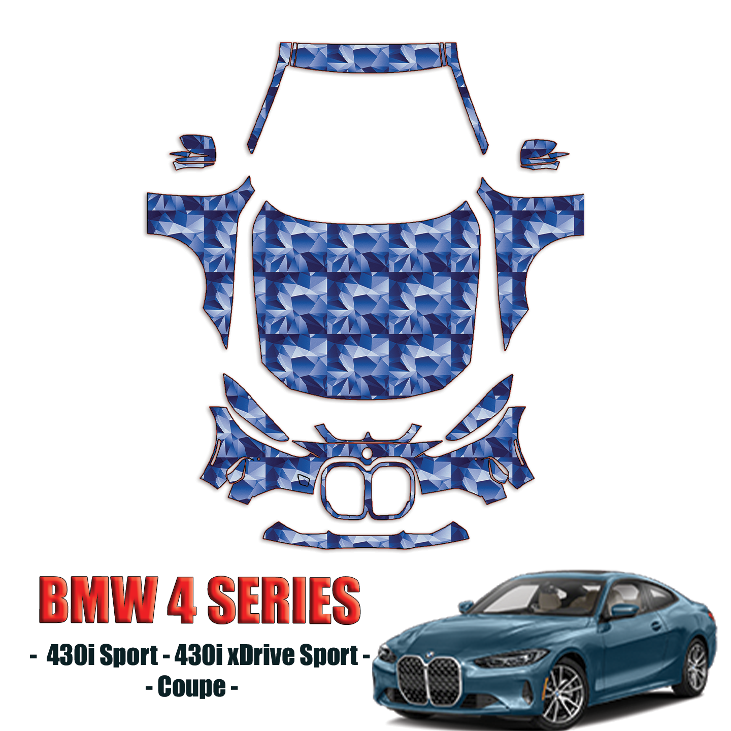 2021-2024 BMW 4 Series – 430i Sport, 430i xDrive Sport Coupe Precut Paint Protection Kit – Full Front