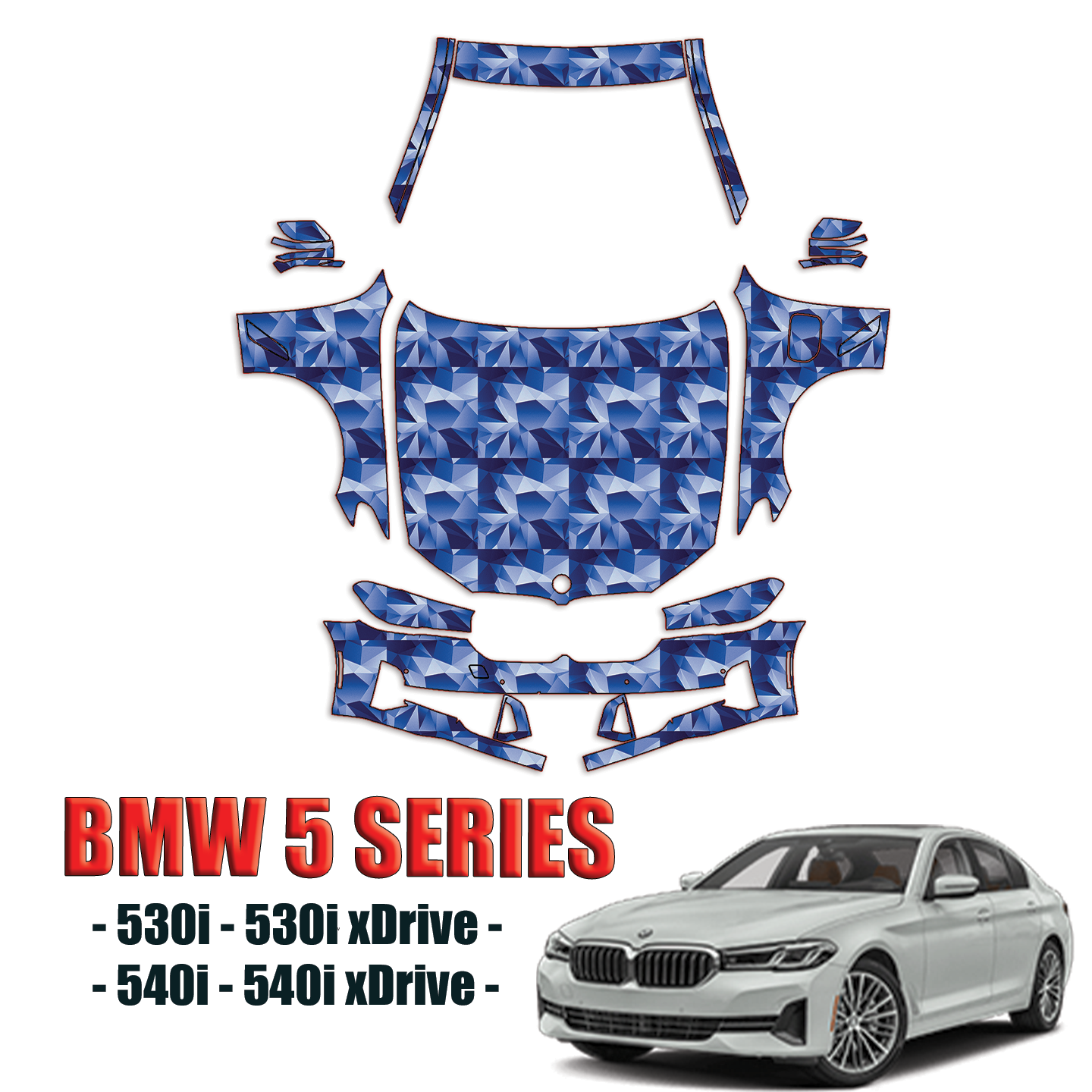 2021-2024 BMW 5 Series – 530i, 530i xDrive, 540i, 540i Pre Cut Paint Protection Kit – Full Front