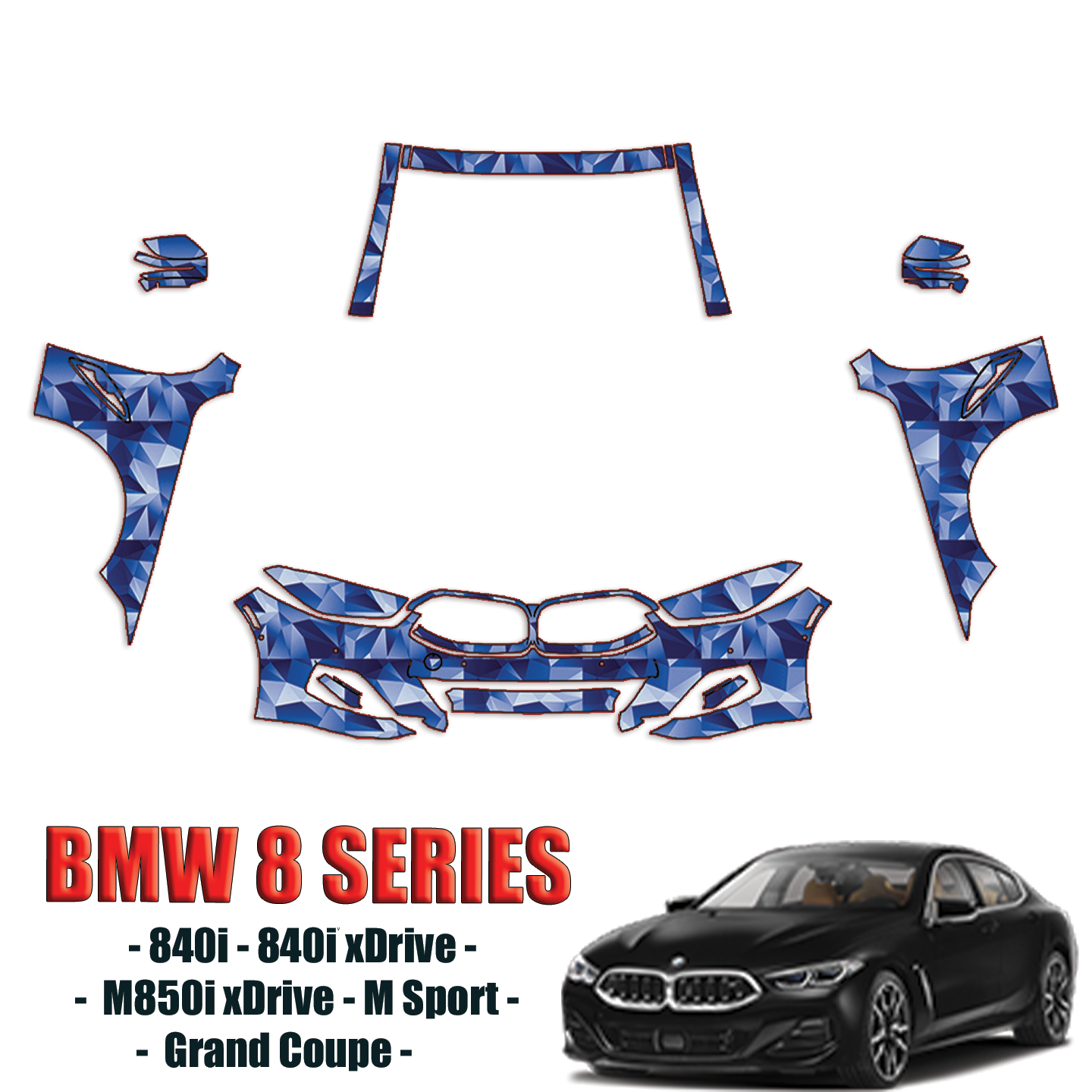 2020-2024 BMW 8-Series Precut Paint Protection Kit PPF – Full Front + A Pillars + Rooftop