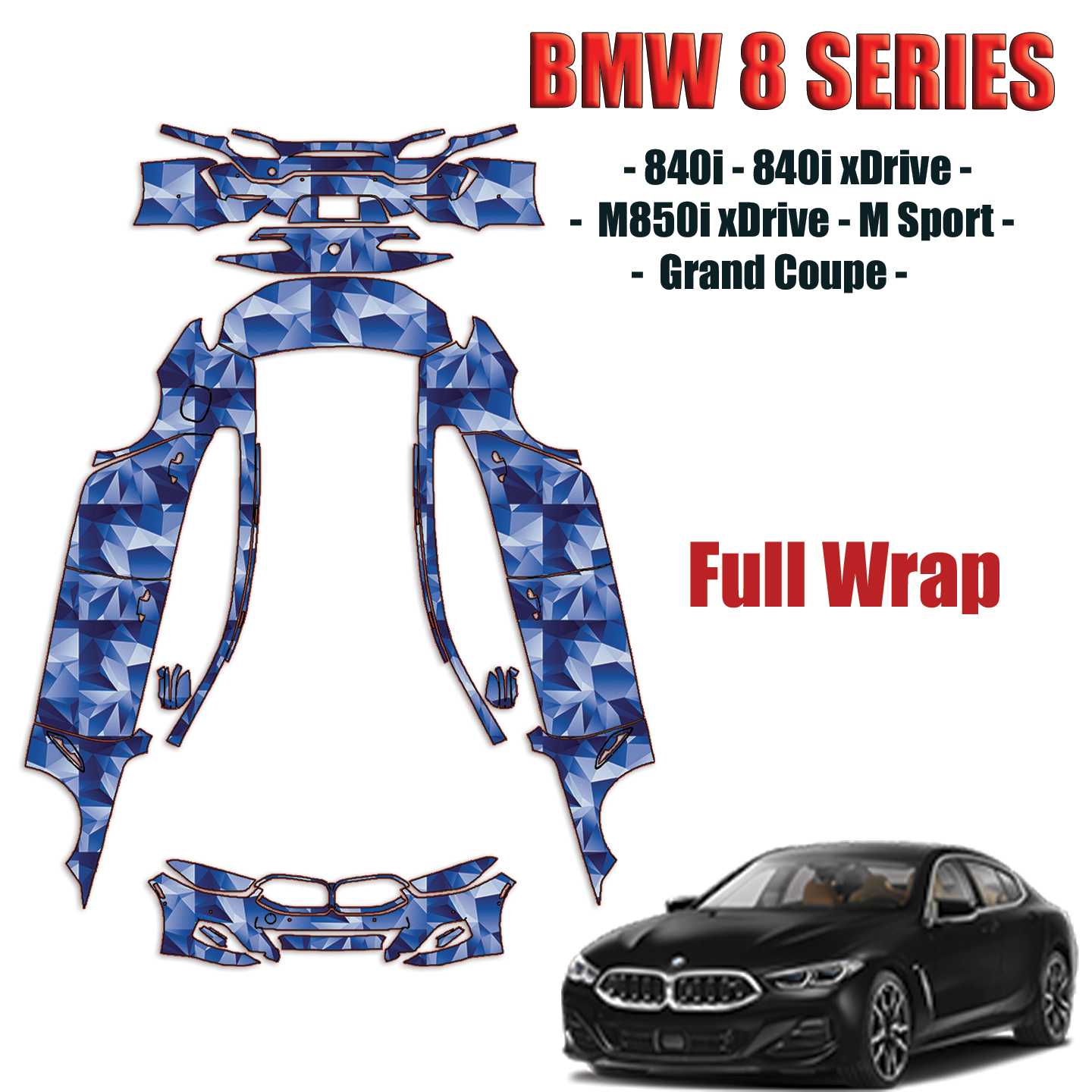  2020-2024 BMW 8-Series 840i, 840i xDrive, M850i xDrive Grand Coupe Precut Paint Protection Kit – Full Wrap Vehicle