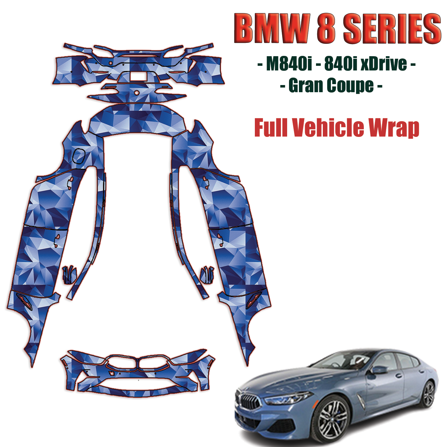  2020-2023 BMW 8 Series 840i, 840i xDrive Gran Coupe Precut Paint Protection Kit – Full Wrap Vehicle