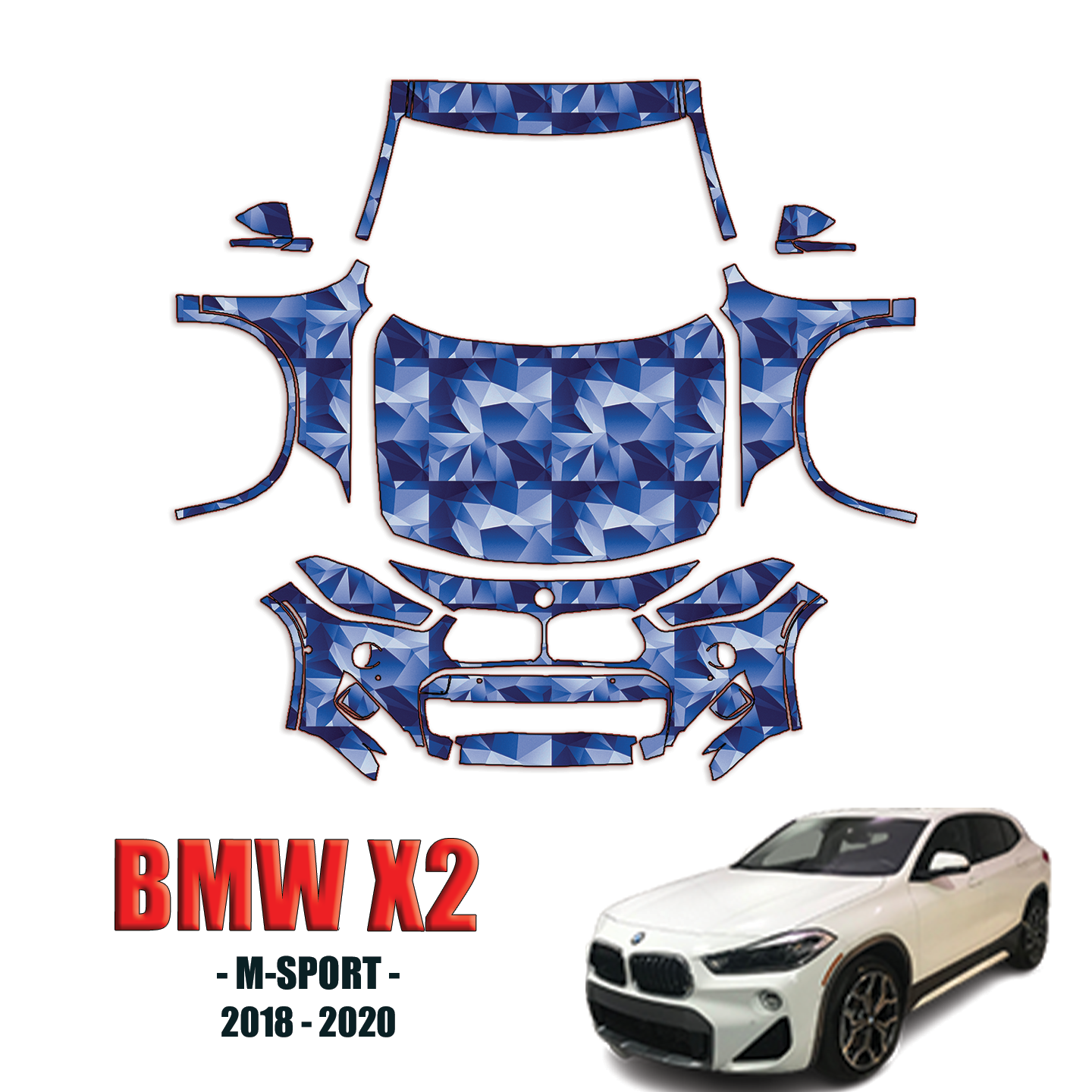2018-2020 BMW X2 – M-Sport Pre Cut Paint Protection Kit – Full Front + A Pillars + Rooftop