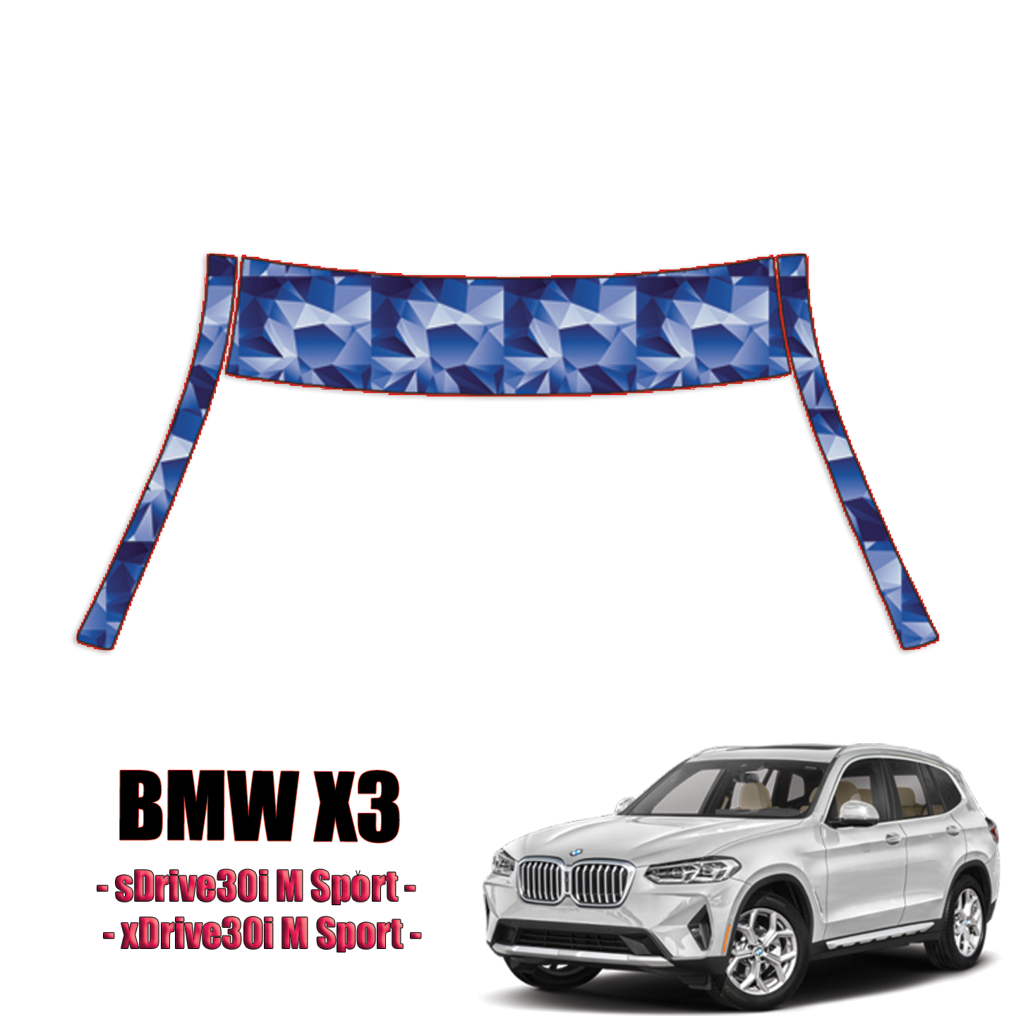 2022-2023 BMW X3 –  sDrive30i M Sport, xDrive30i M Sport Paint Protection Kit – A Pillars + Rooftop