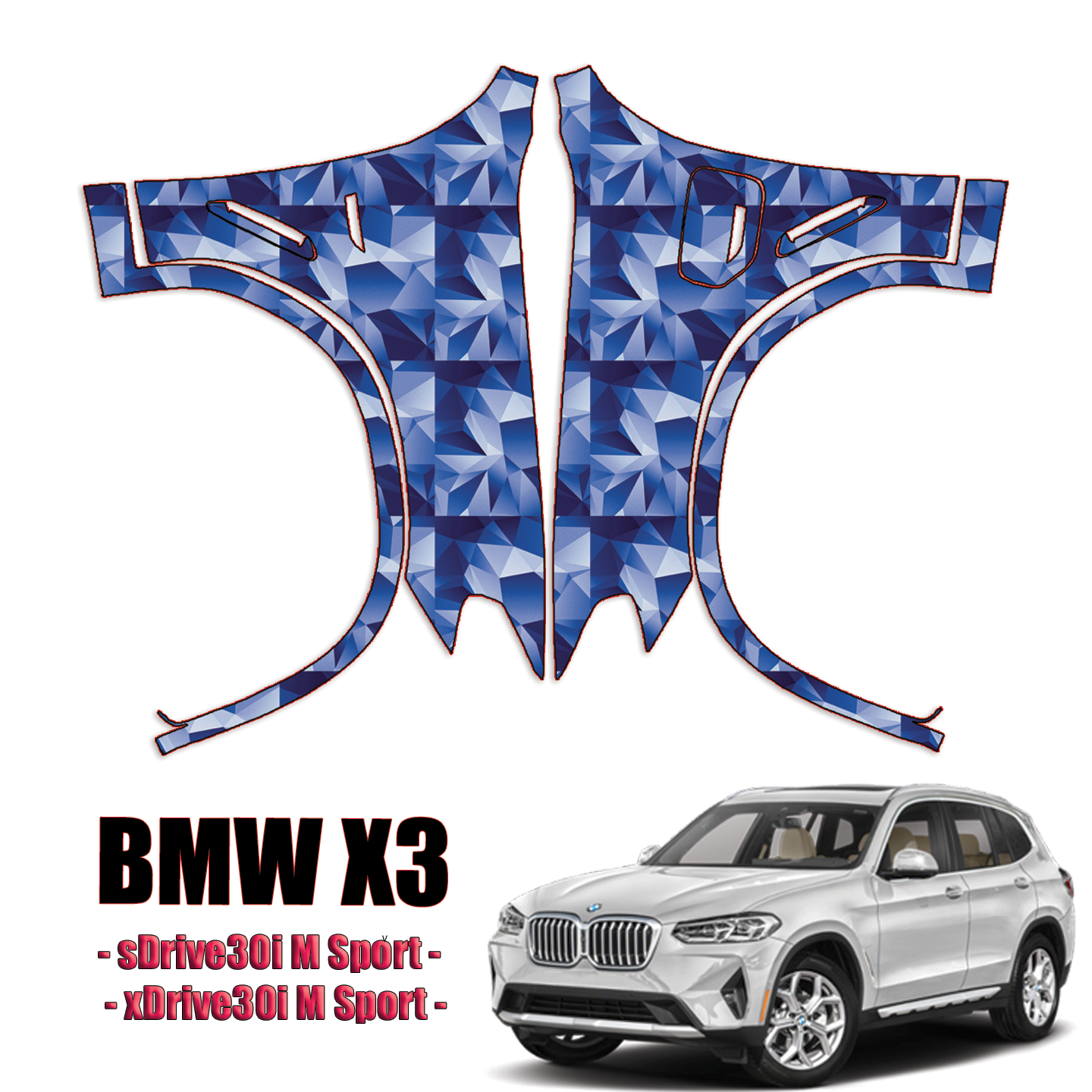 2022-2023 BMW X3 –  sDrive30i M Sport, xDrive30i M Sport Precut Paint Protection Kit – Full Front Fenders