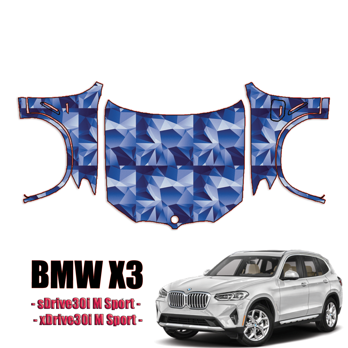 2022-2023 BMW X3 –  sDrive30i M Sport, xDrive30i M Sport Precut Paint Protection Kit – Full Hood + Fenders