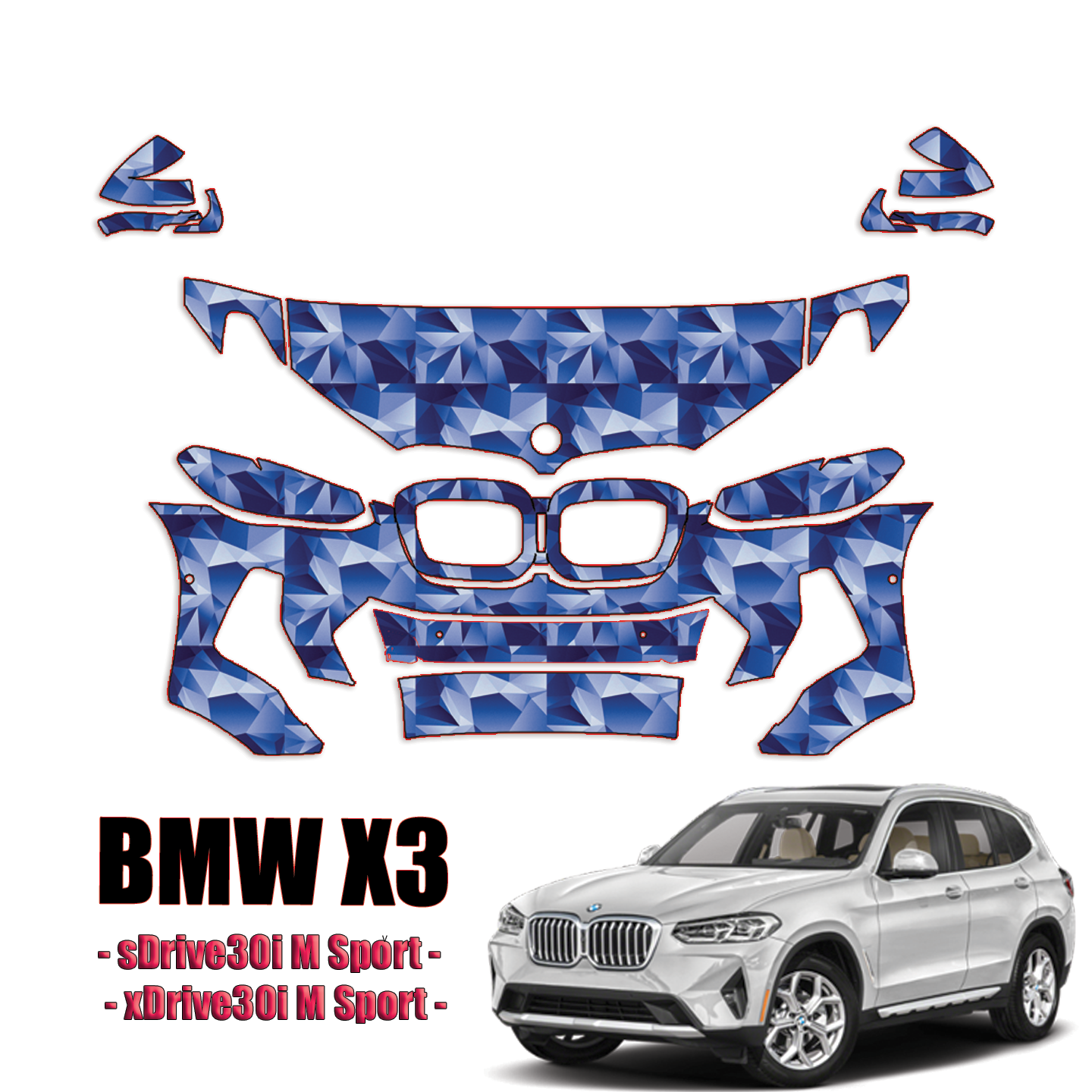 2022-2024 BMW X3 –  sDrive30i M Sport, xDrive30i M Sport Precut Paint Protection Kit – Partial Front