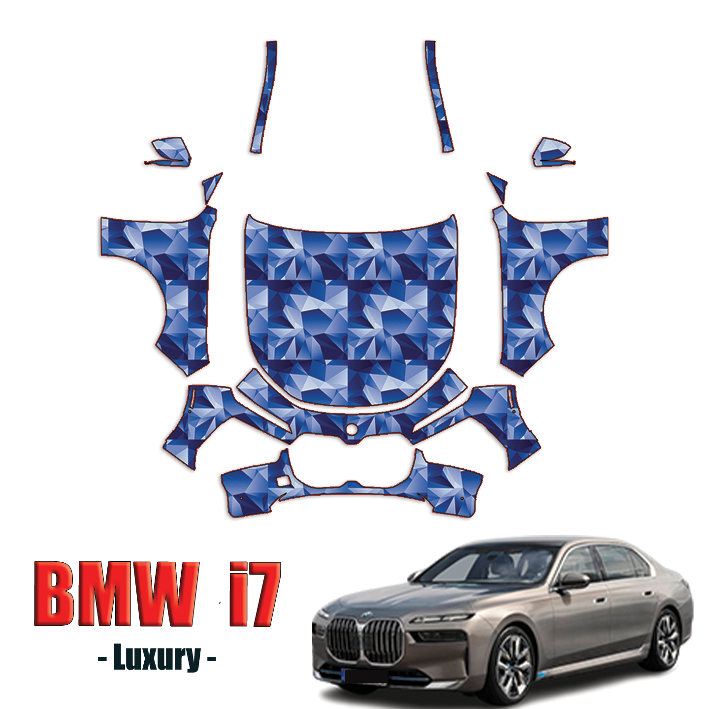2023-2024 BMW i7 Luxury Precut Paint Protection Kit – Full Front + A Pillars + Rooftop