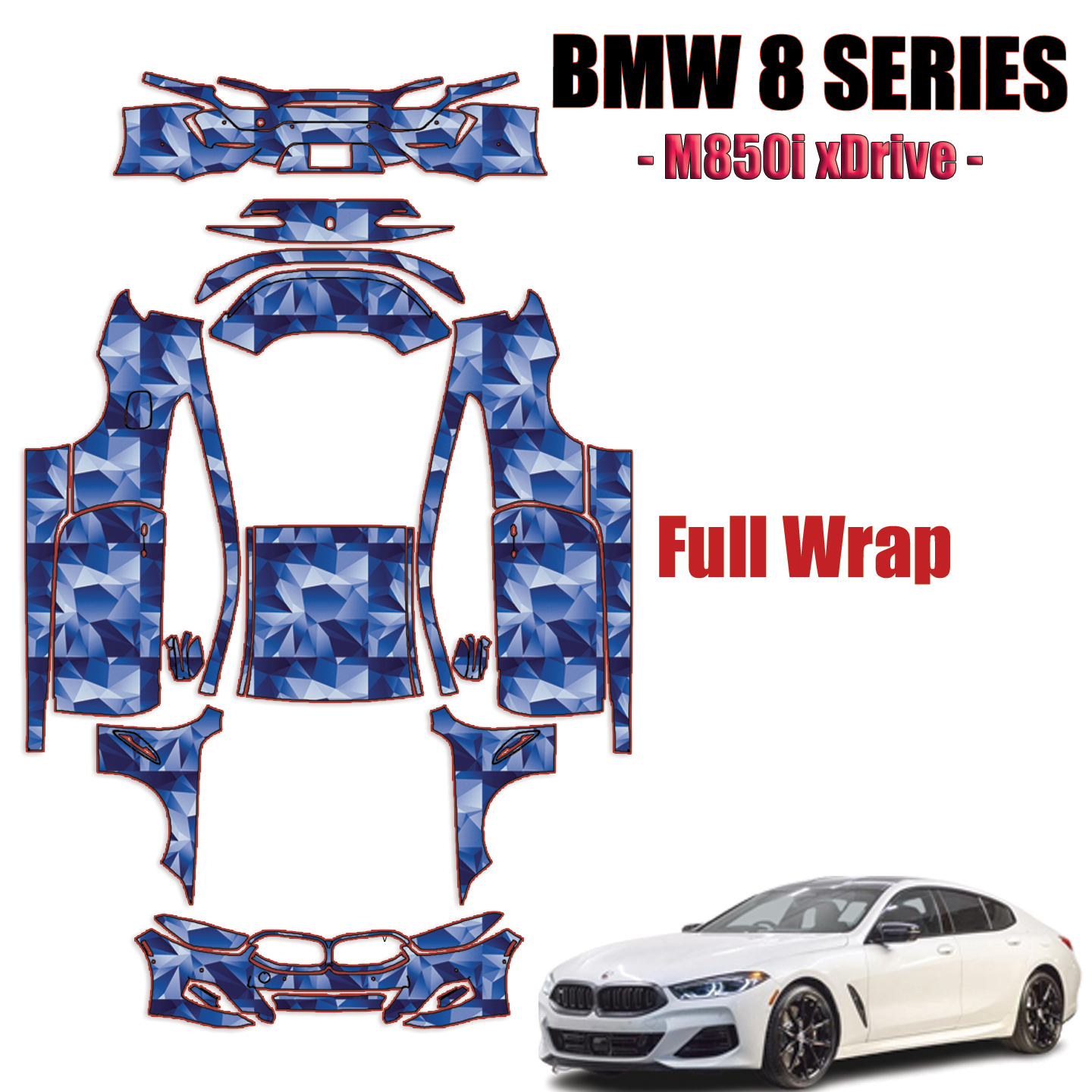 2019 – 2023 BMW 8 Series – M850i xDrive Pre Cut Paint Protection Kit – Full Wrap Vehicle