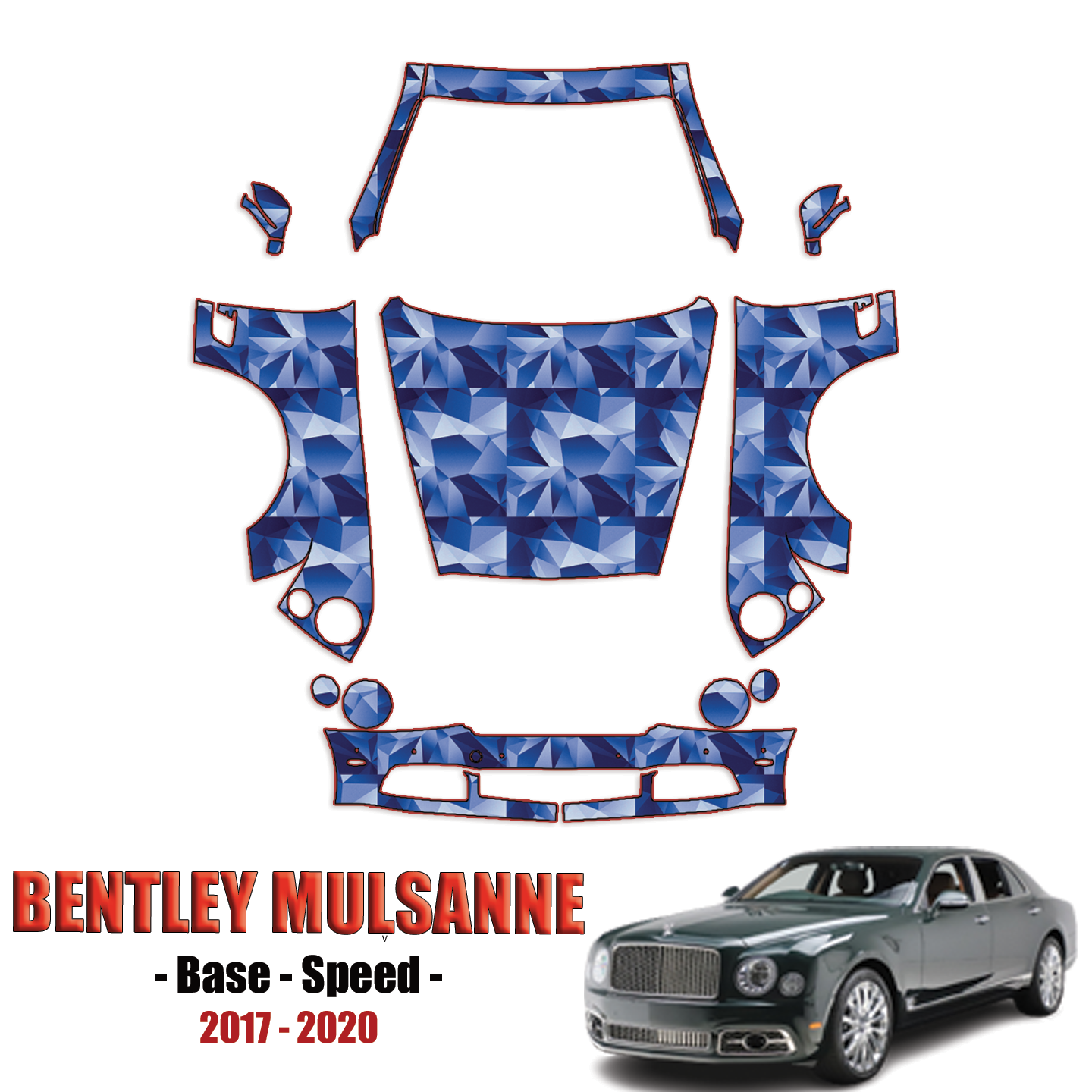 2017-2020 Bentley Mulsanne –  Base, Speed Pre Cut Paint Protection Kit – Full Front – A Pillars +Rooftop