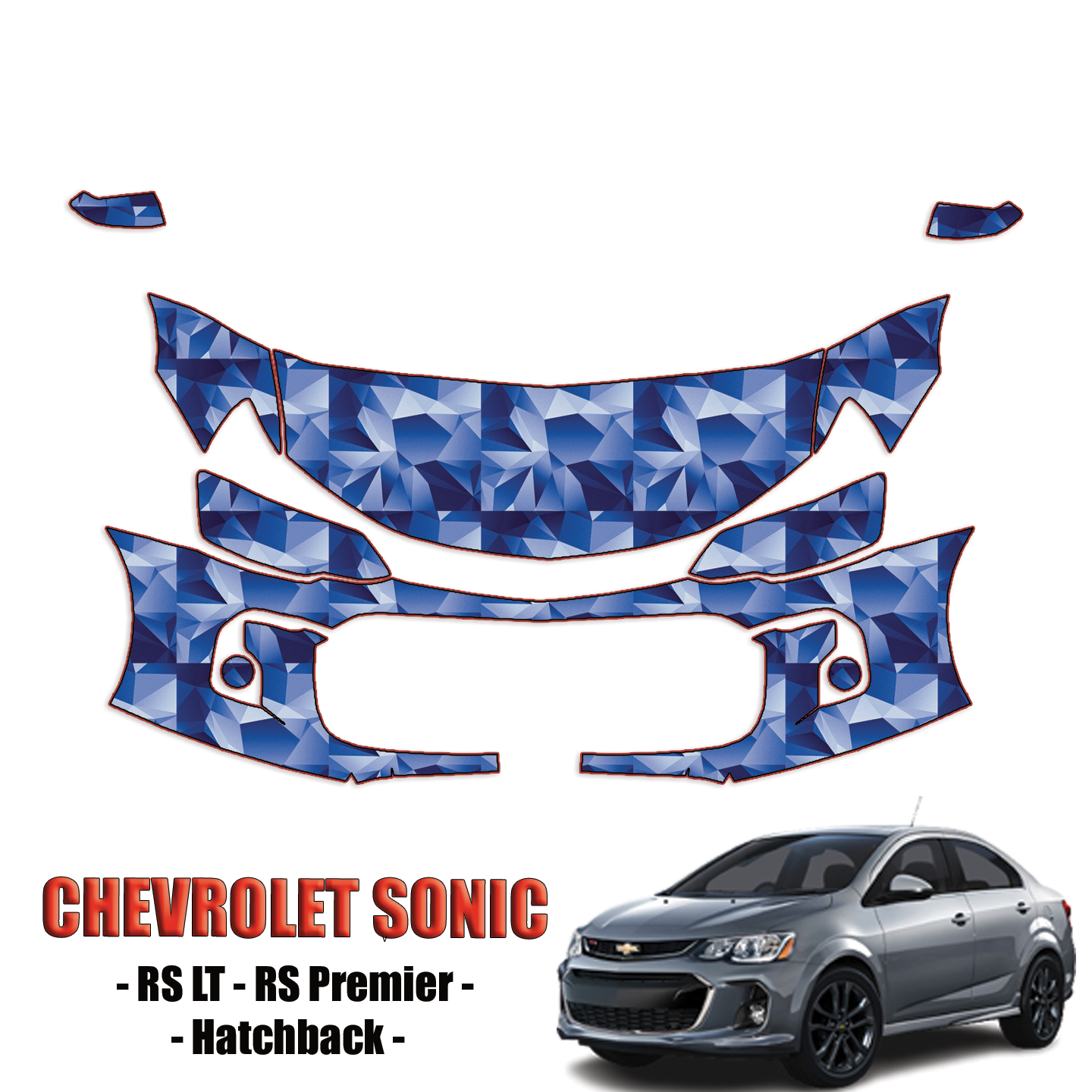 2017-2024 Chevrolet Sonic Hatchback  – RS LT, RS Premier Precut Paint Protection Kit – Partial Front