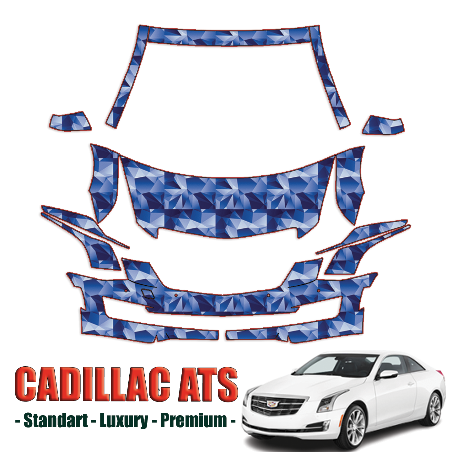 2015-2024 Cadillac ATS Base Coupe – Standard, Luxury, Performance, Premium Precut Paint Protection Kit – Partial Front