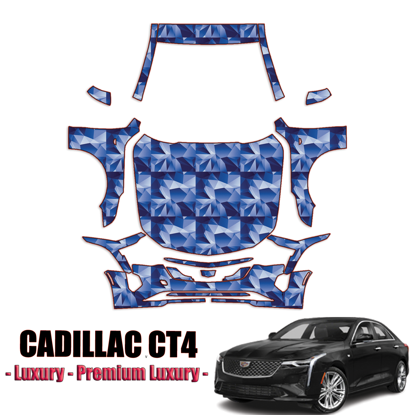2020-2024 Cadillac CT4 – Luxury, Premium Luxury Precut Paint Protection Kit – Full Front + A Pillars + Rooftop