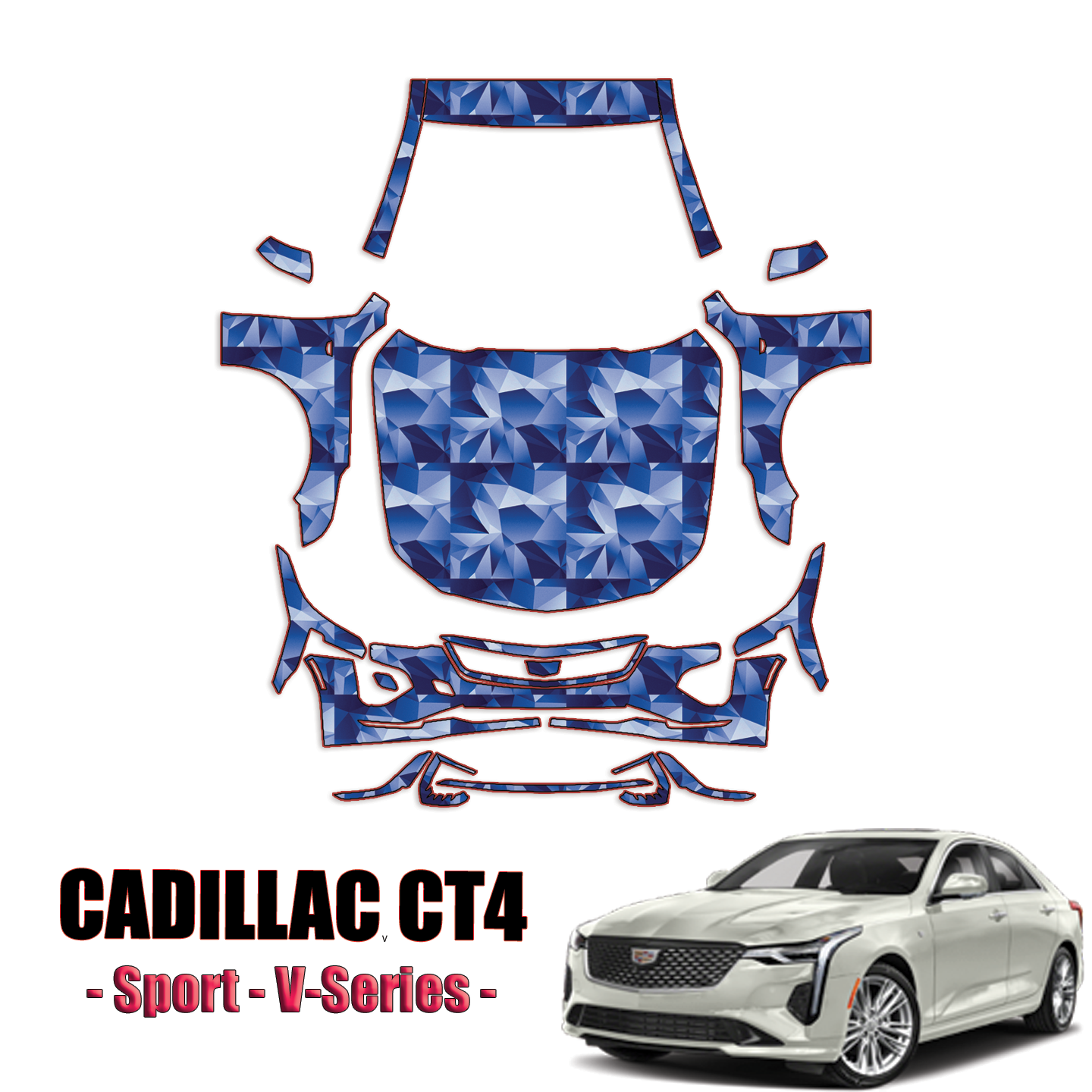 2020-2024 Cadillac CT4 – Sport, V-Series Precut Paint Protection Kit – Full Front + A Pillars + Rooftop