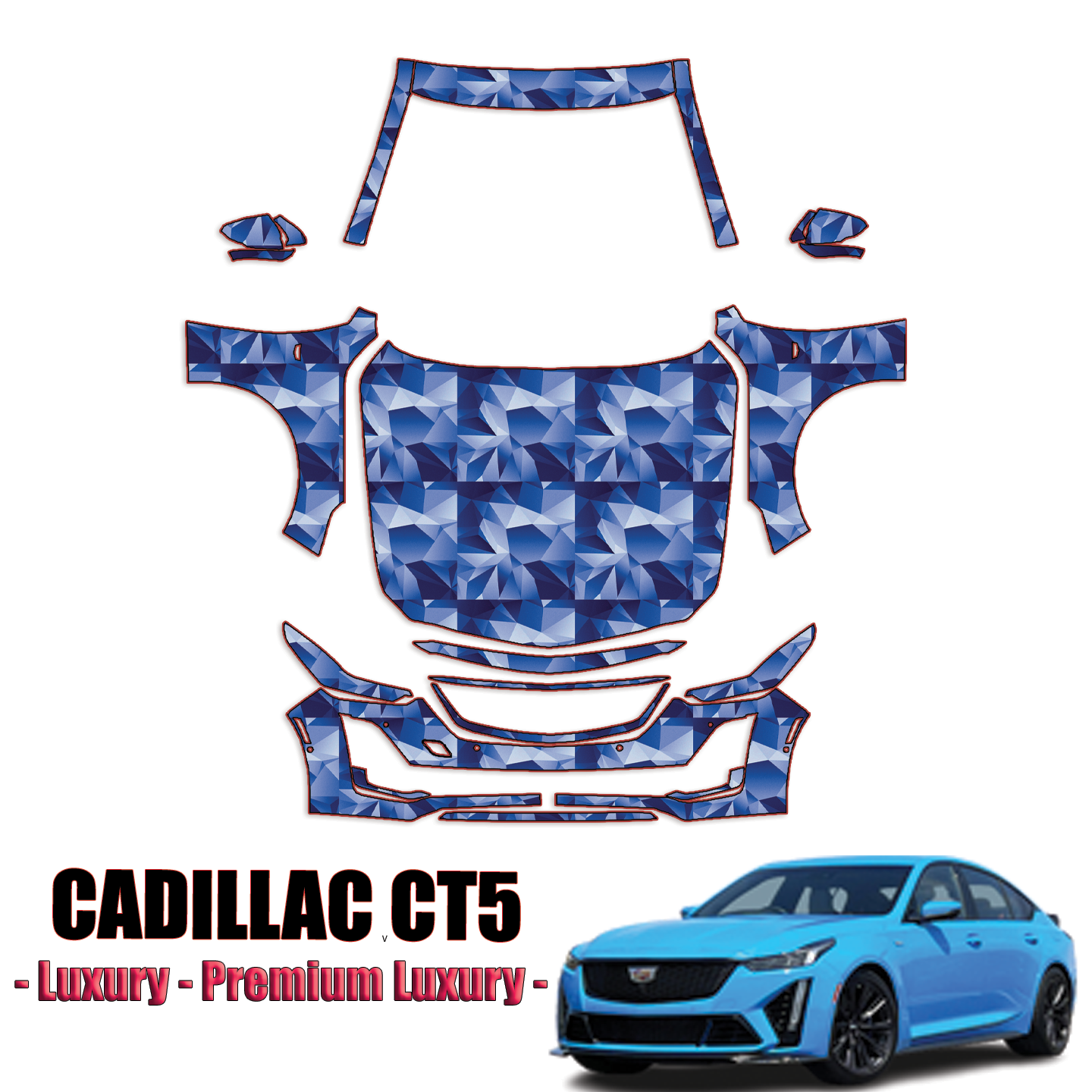 2020-2024 Cadillac CT5 – Luxury, Premium Luxury Precut Paint Protection Kit – Full Front + A Pillars + Rooftop