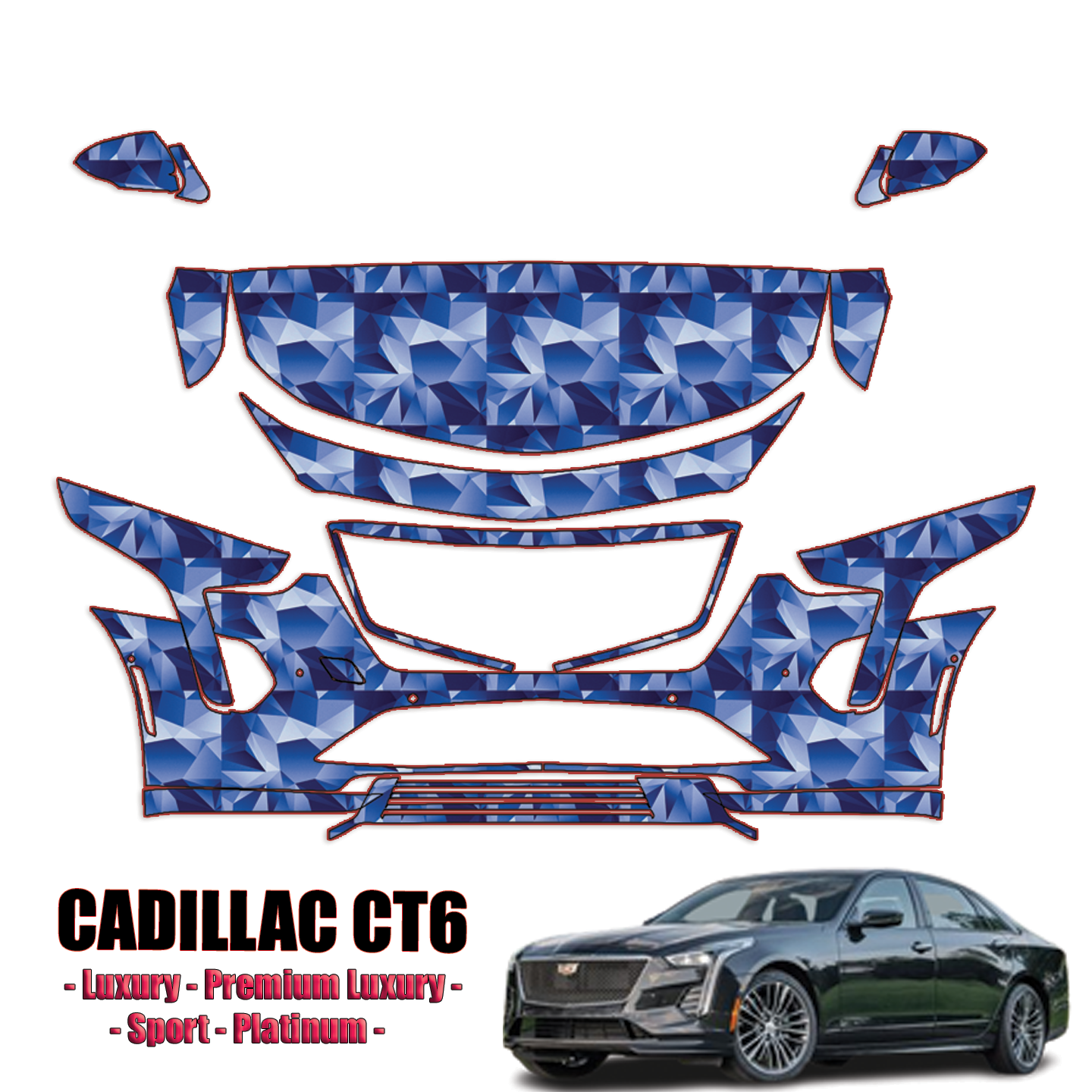 2019-2024 Cadillac CT6 – Luxury, Premium Luxury, Sport, Platinum Precut Paint Protection Kit (PPF) – Partial Front