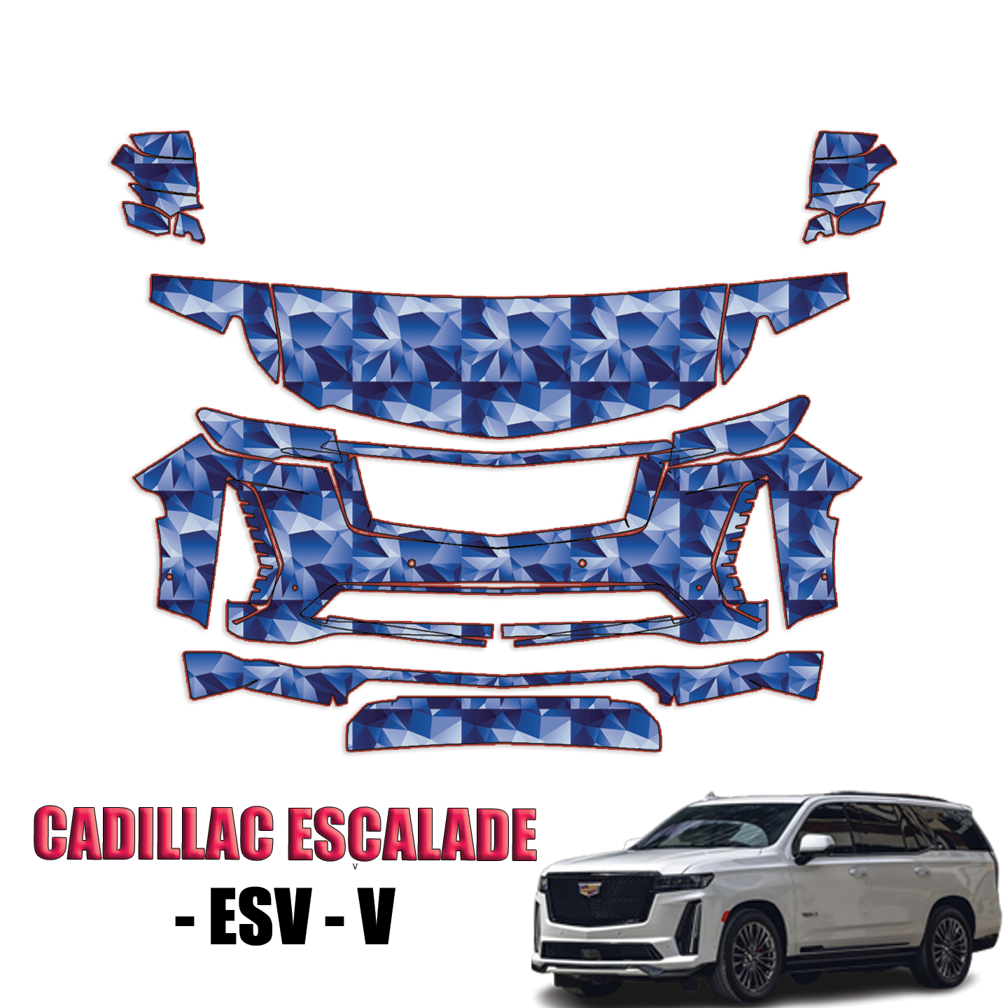 2023-2024 Cadillac Escalade ESV-V Precut Paint Protection PPF Kit – Partial Front