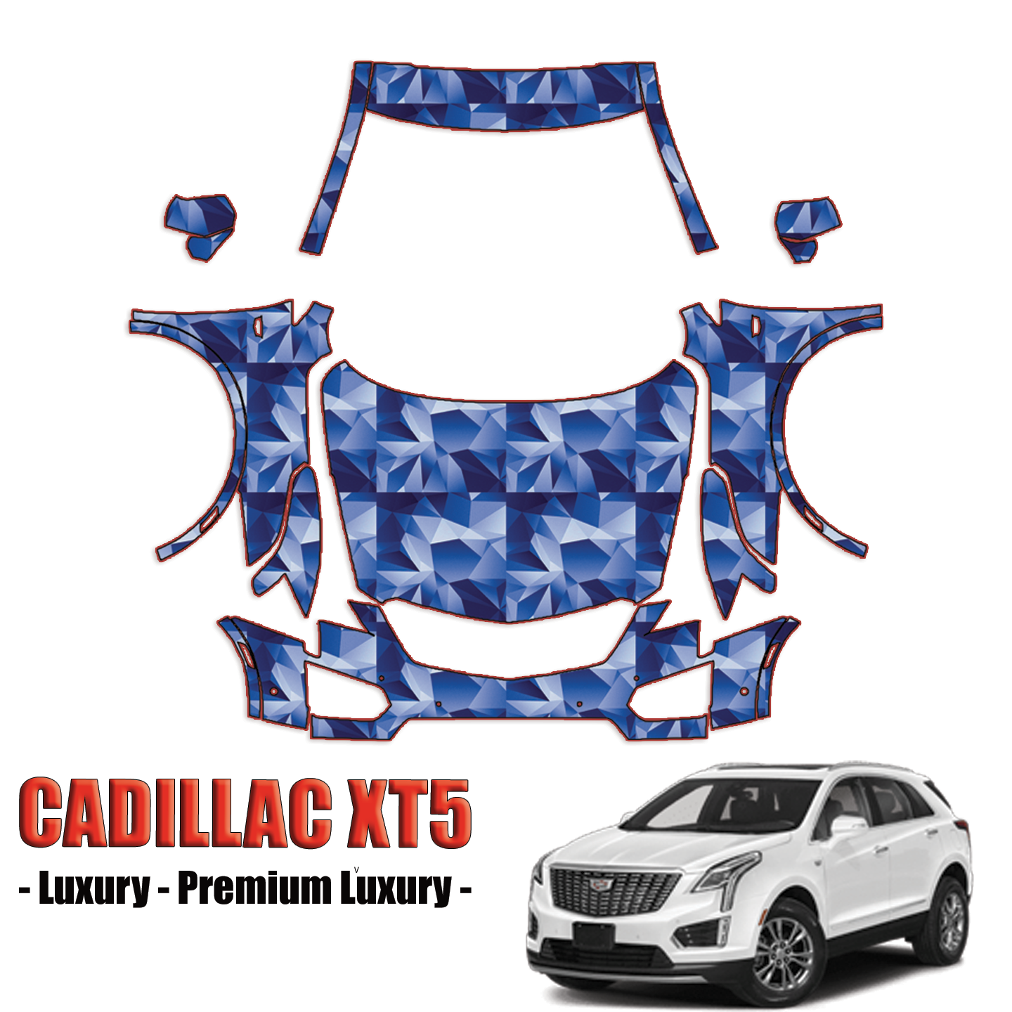 2017-2024 Cadillac XT5 – Luxury, Premium Luxury Precut Paint Protection Kit – Full Front + A Pillars + Rooftop