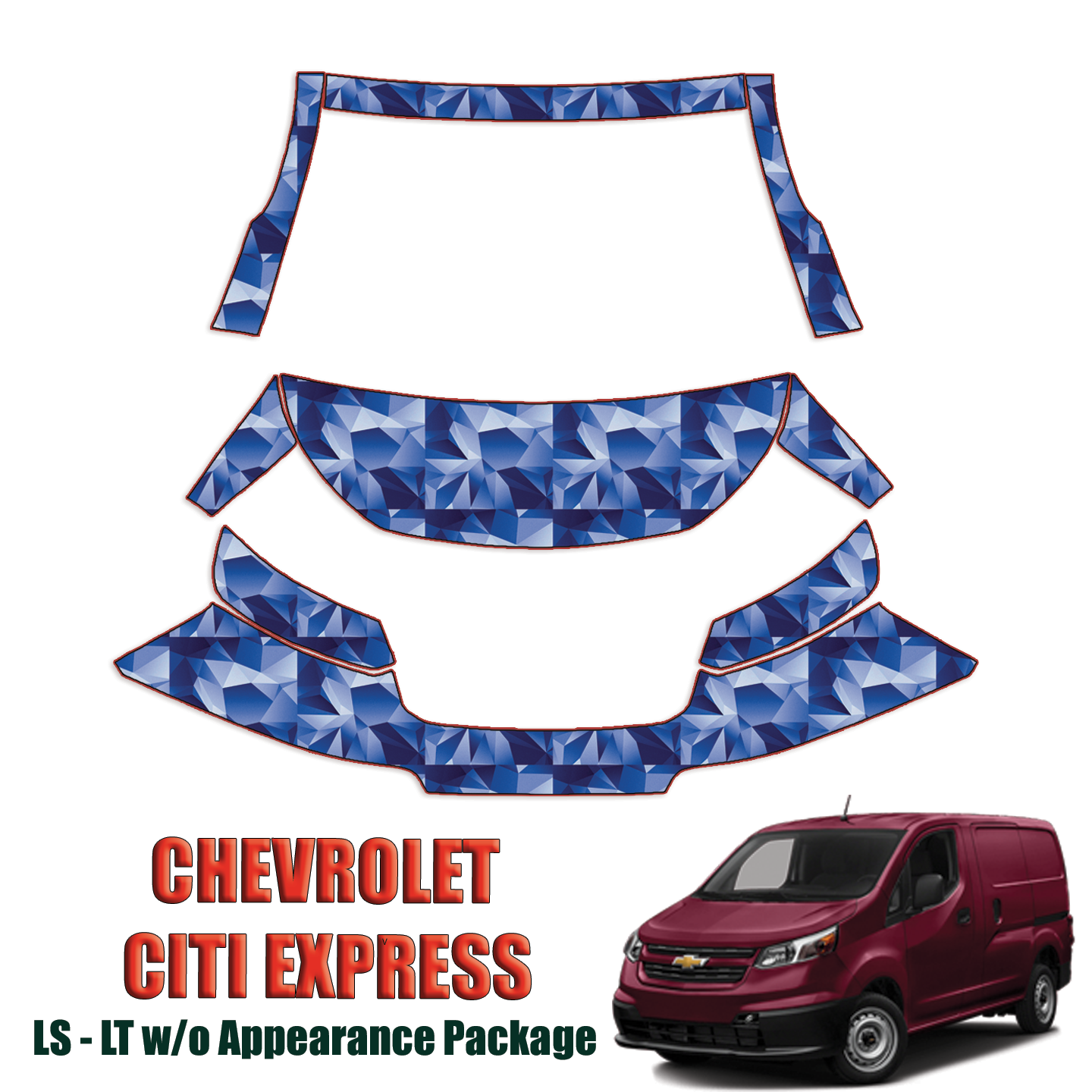 2015-2023 Chevrolet City Express – LS, LT w/o Appearance Package Precut Paint Protection Kit – Partial Front