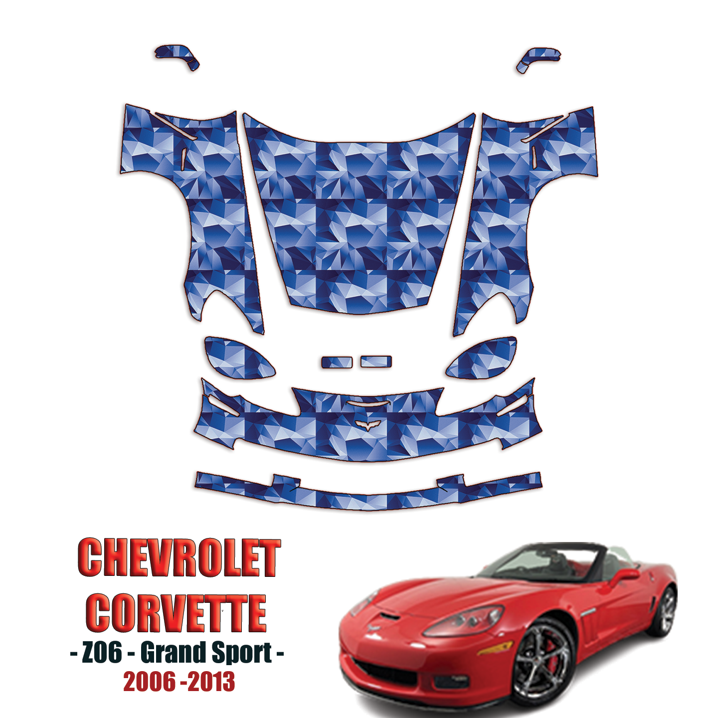 2006-2013 Chevrolet Corvette – Z06, Grand Sport Pre Cut Paint Protection Kit – Full Front + A Pillars + Rooftop