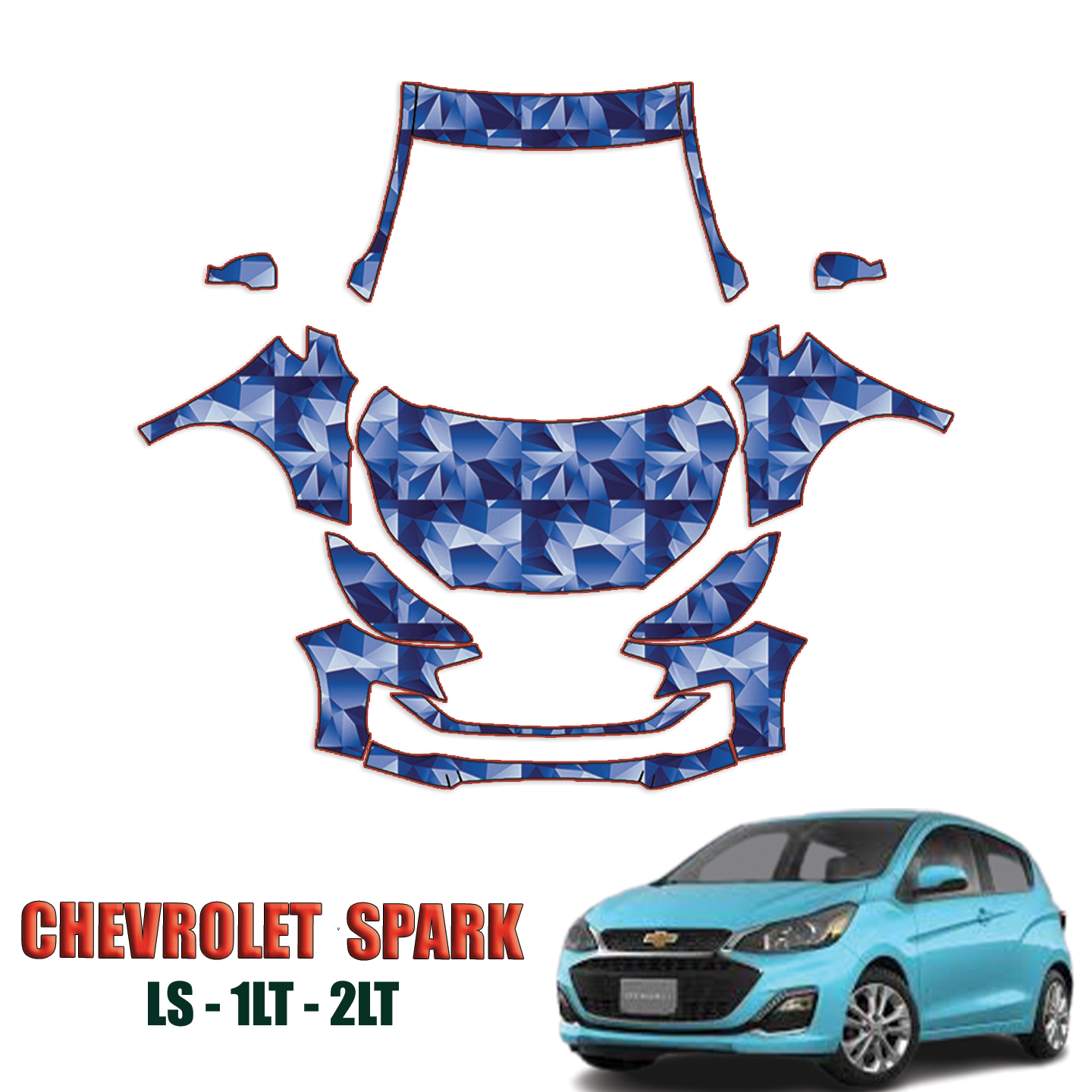 2019-2024 Chevrolet Spark Precut Paint Protection PPF Kit – Full Front + A pillars + Rooftop