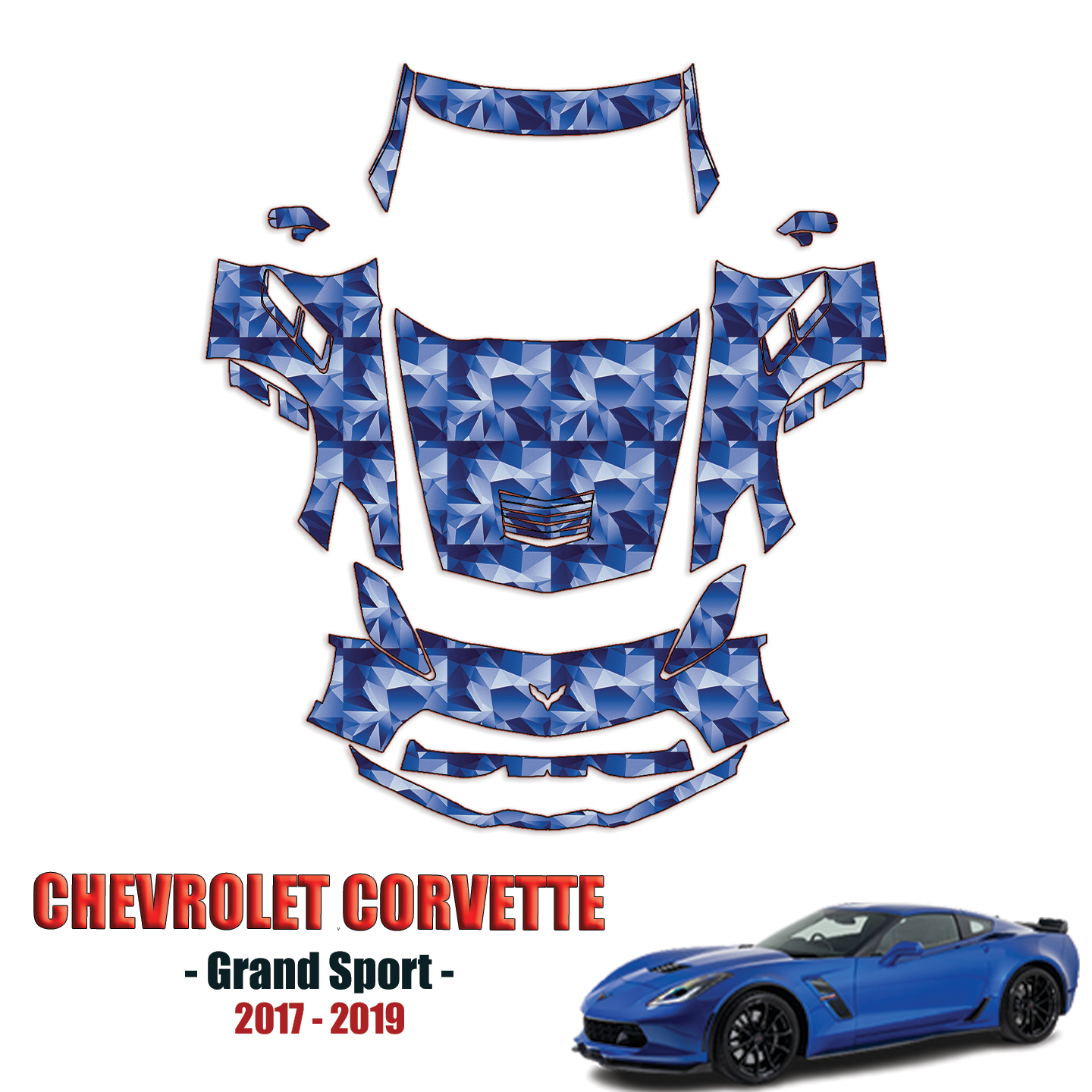 2017-2019 Chevrolet Corvette – Grand Sport Precut Paint Protection Kit – Full Front + A Pillars + Rooftop
