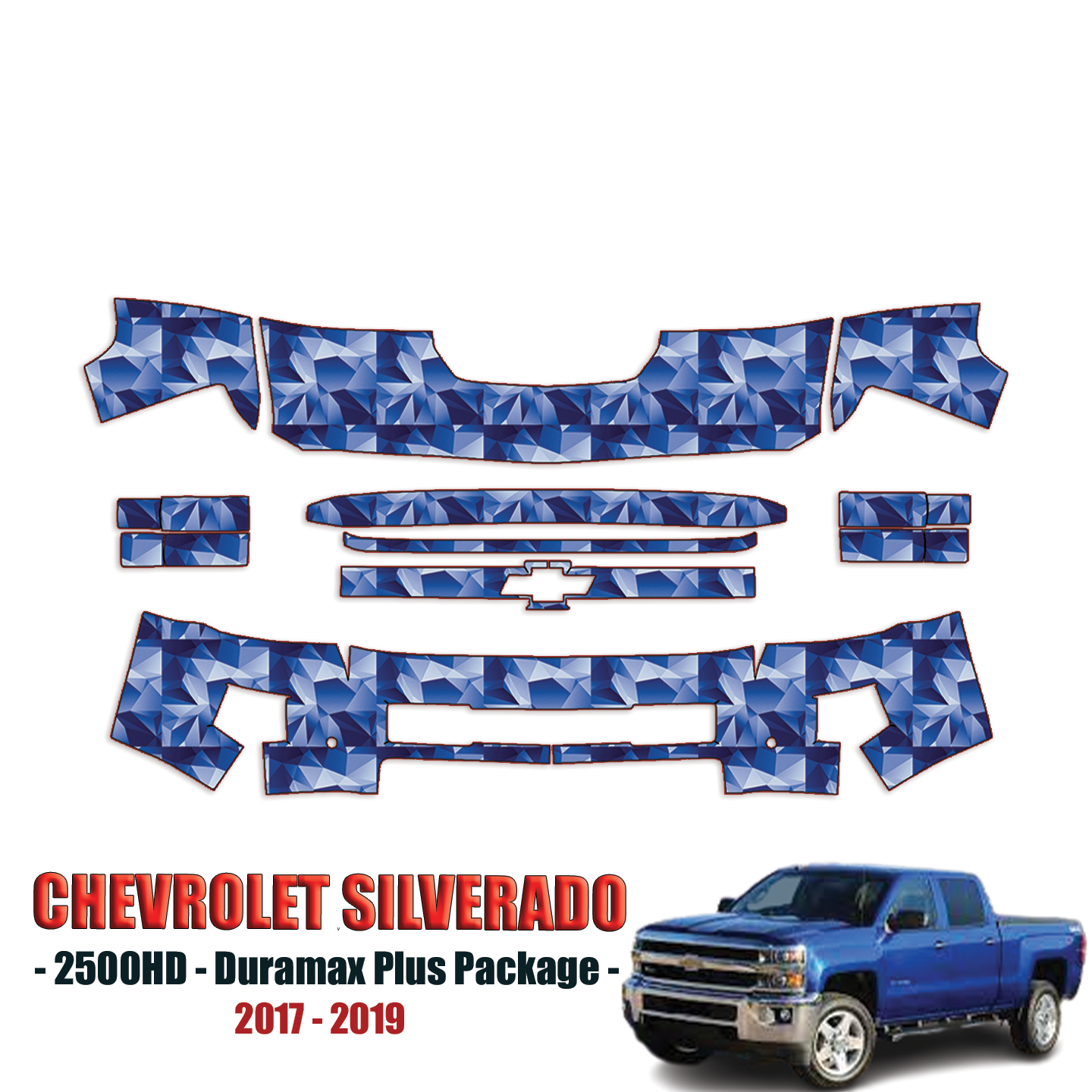 2017-2019 Chevrolet Silverado 2500HD – Duramax Plus Package Precut Paint Protection Kit – Partial Front