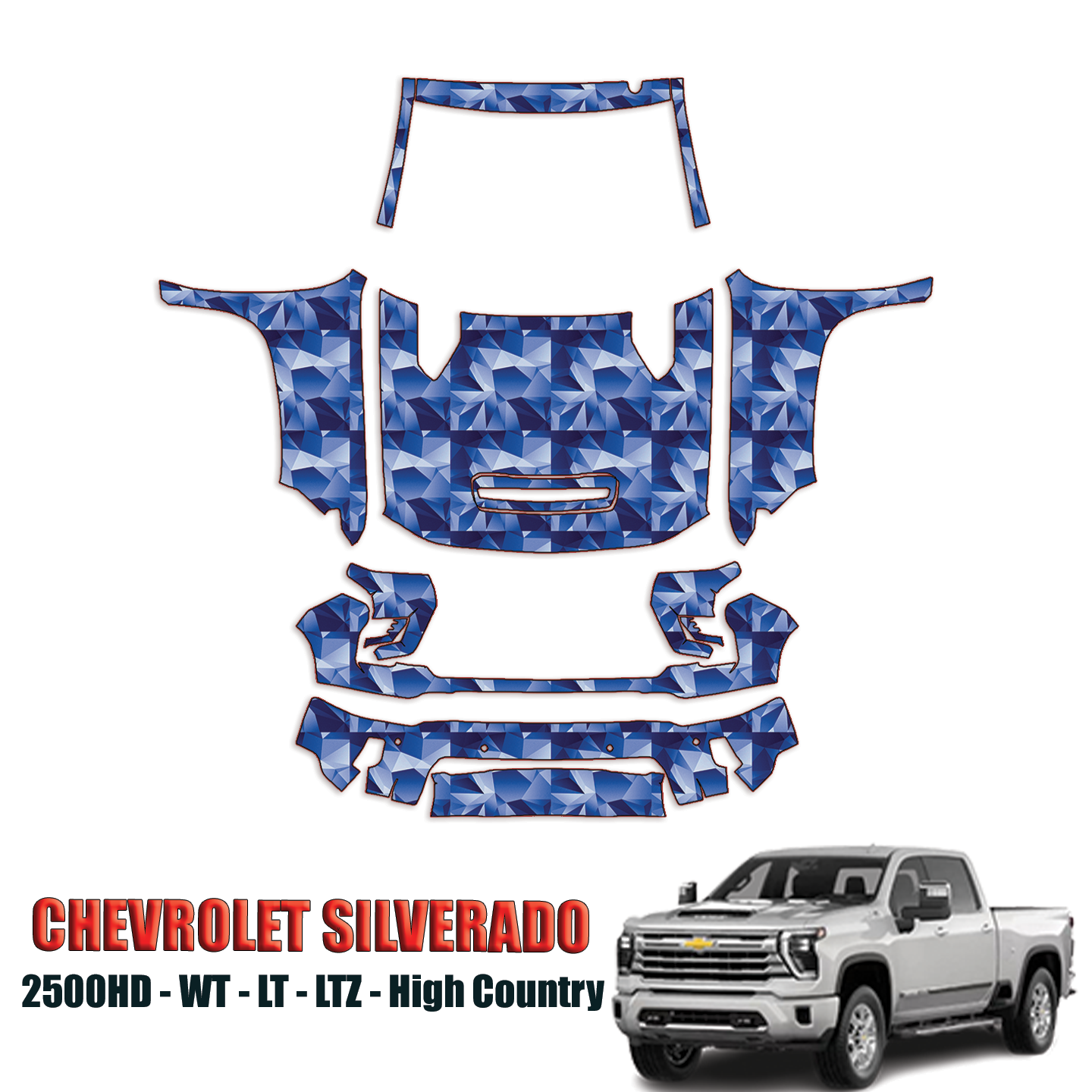 2024-2025 Chevrolet Silverado 2500HD – WT, LT, LTZ, High Country Precut Paint Protection Kit – Full Front