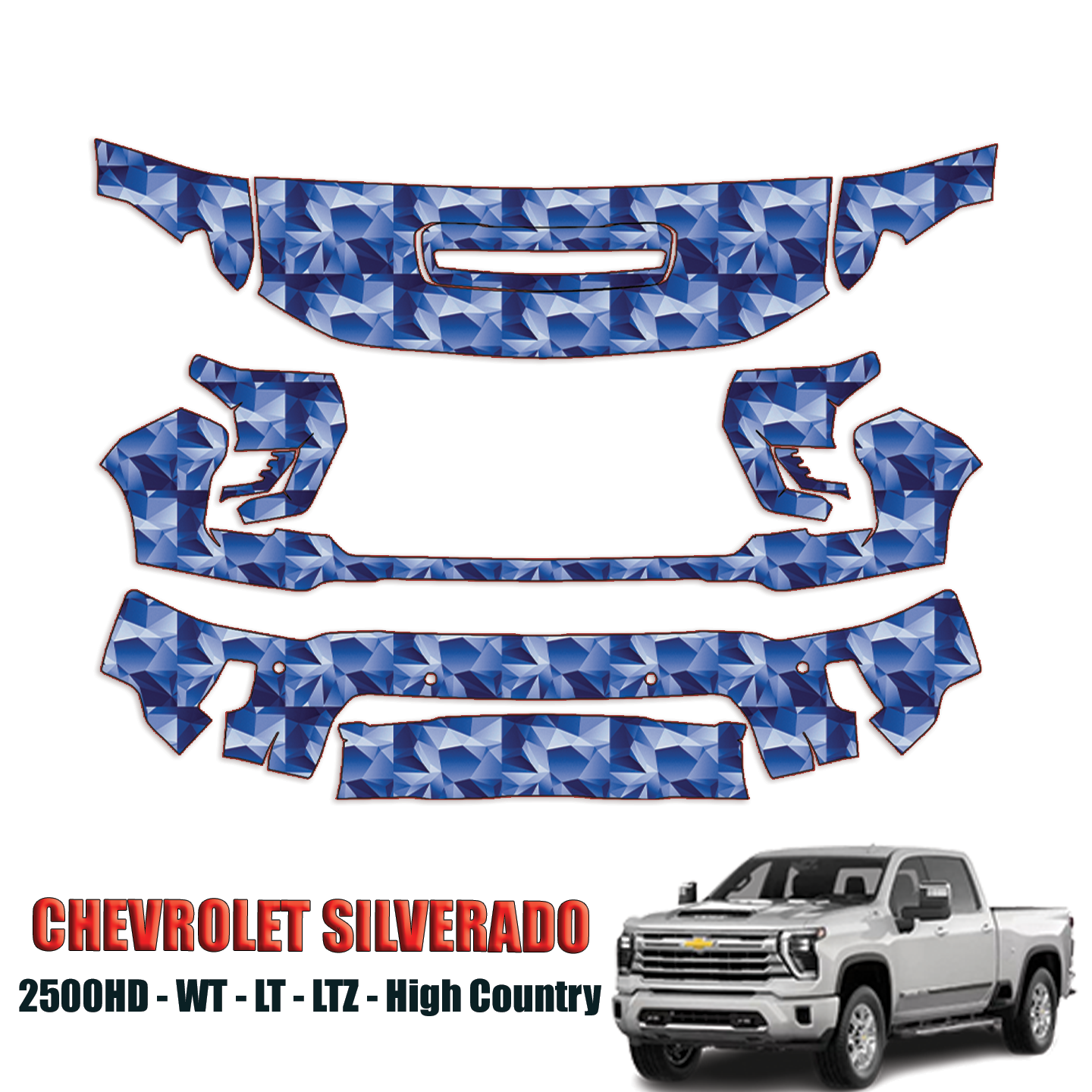 2024-2025 Chevrolet Silverado 2500HD – WT, LT, LTZ, High Country Precut Paint Protection PPF Kit – Partial Front