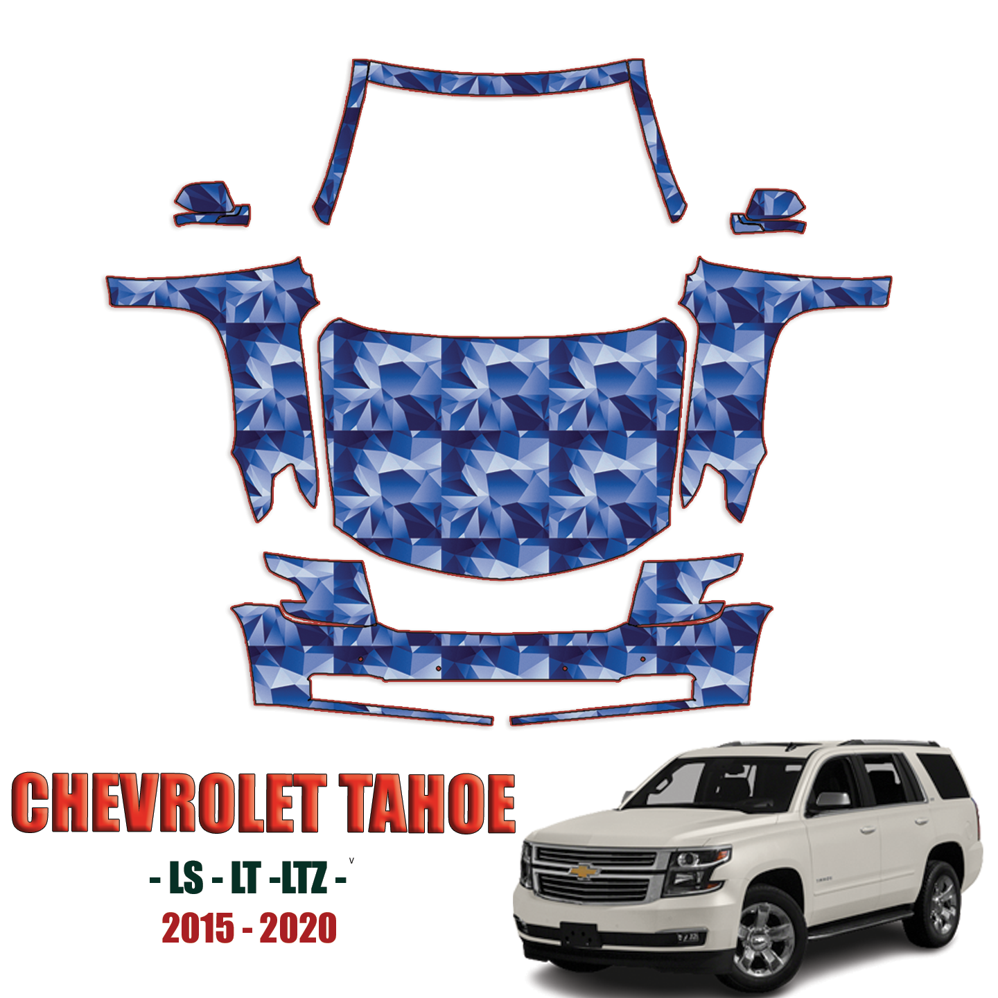 2015-2020 Chevrolet Tahoe – LS, LT, LTZ  Precut Paint Protection Kit – Full Front + A Pillars + Rooftop