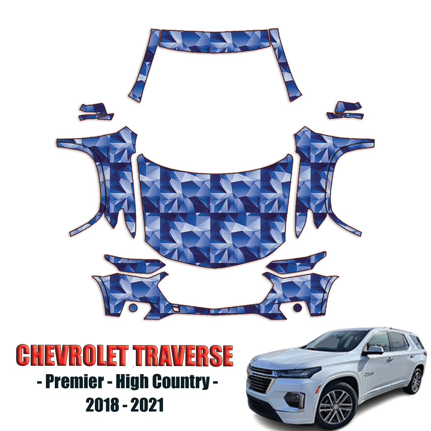 2018-2021 Chevrolet Traverse – Premier, High Country Pre Cut Paint Protection Kit – Full Front + A Pillars + Rooftop