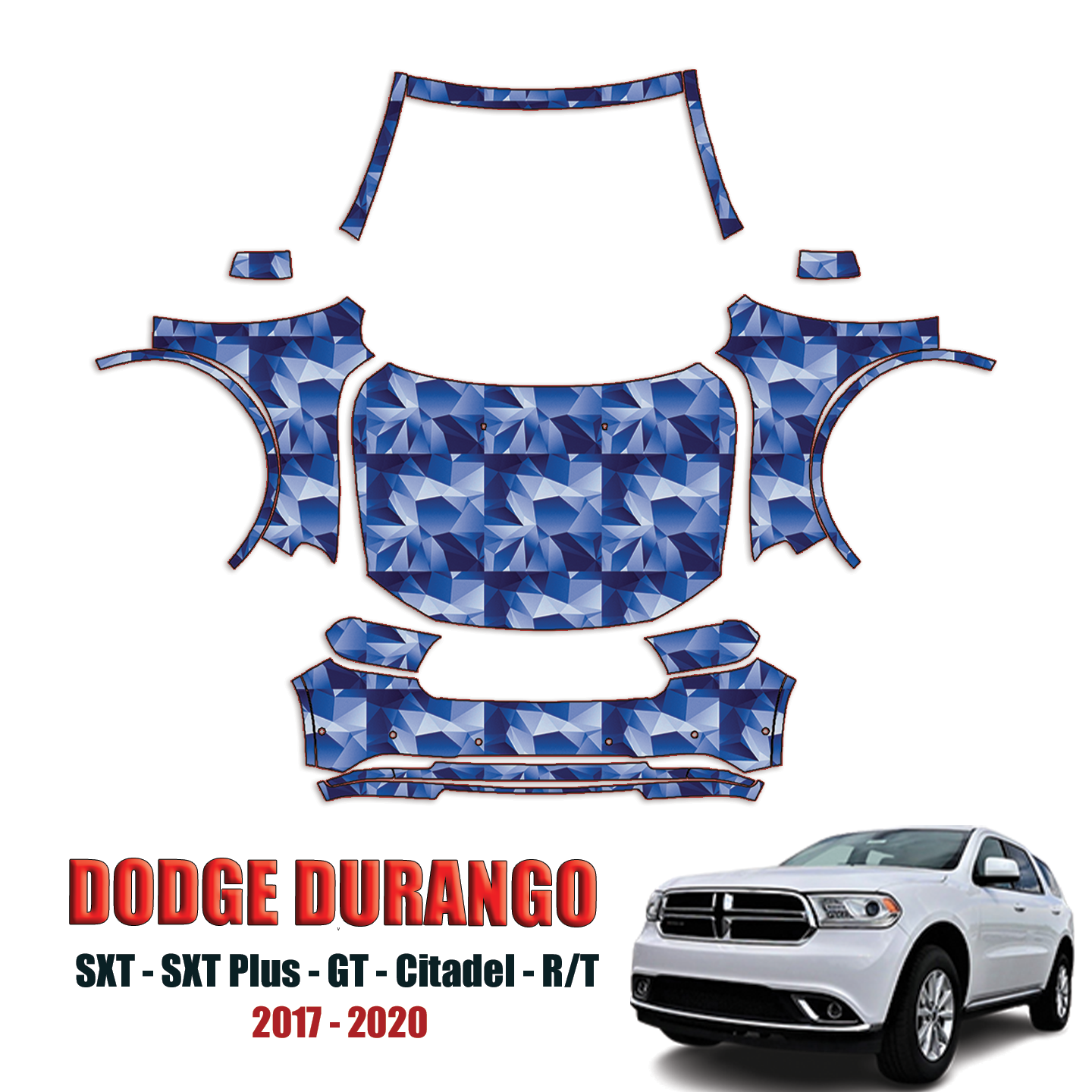 2017-2020 Dodge Durango – SXT, SXT Plus, GT, Citadel, R/T Pre Cut Paint Protection Kit Full Front +A Pillars + Rooftop