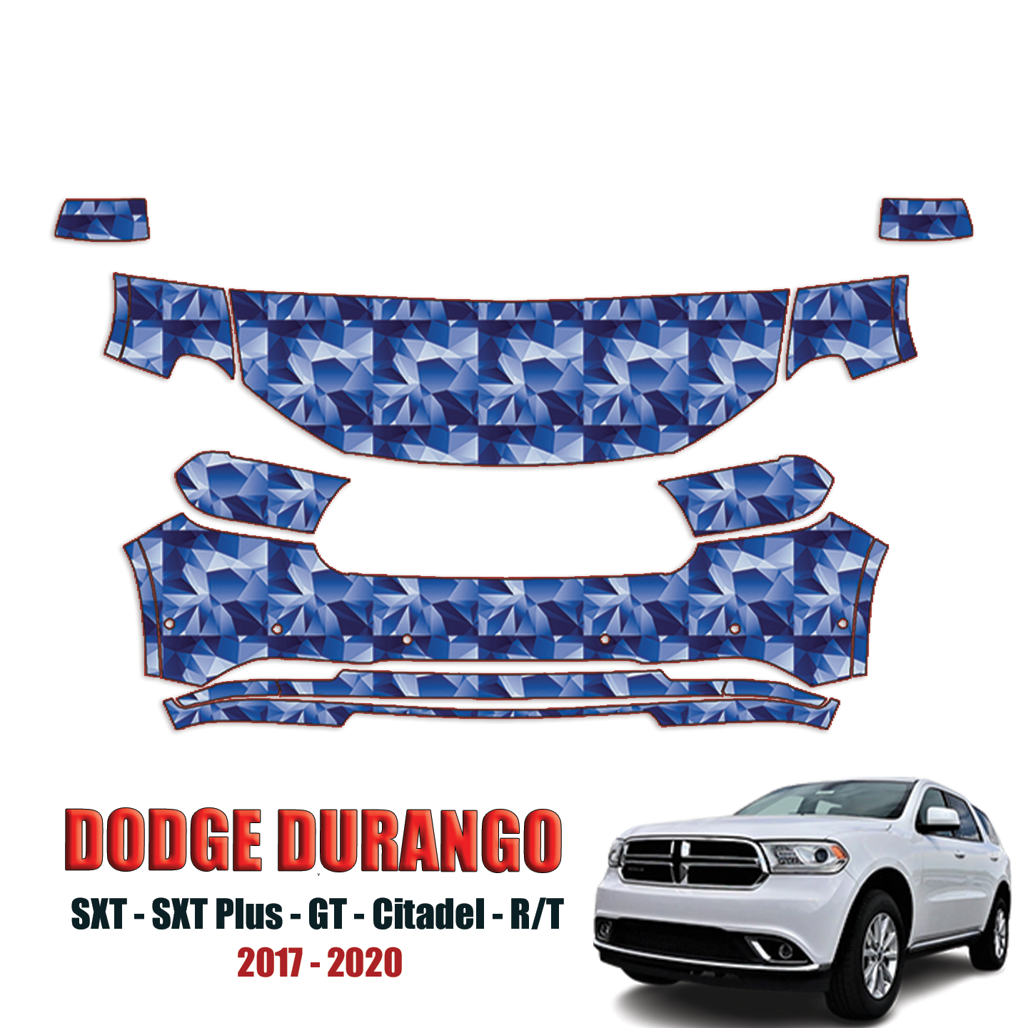 2017-2020 Dodge Durango – SXT, SXT Plus, GT, Citadel, R/T Precut Paint Protection Kit – Partial Front