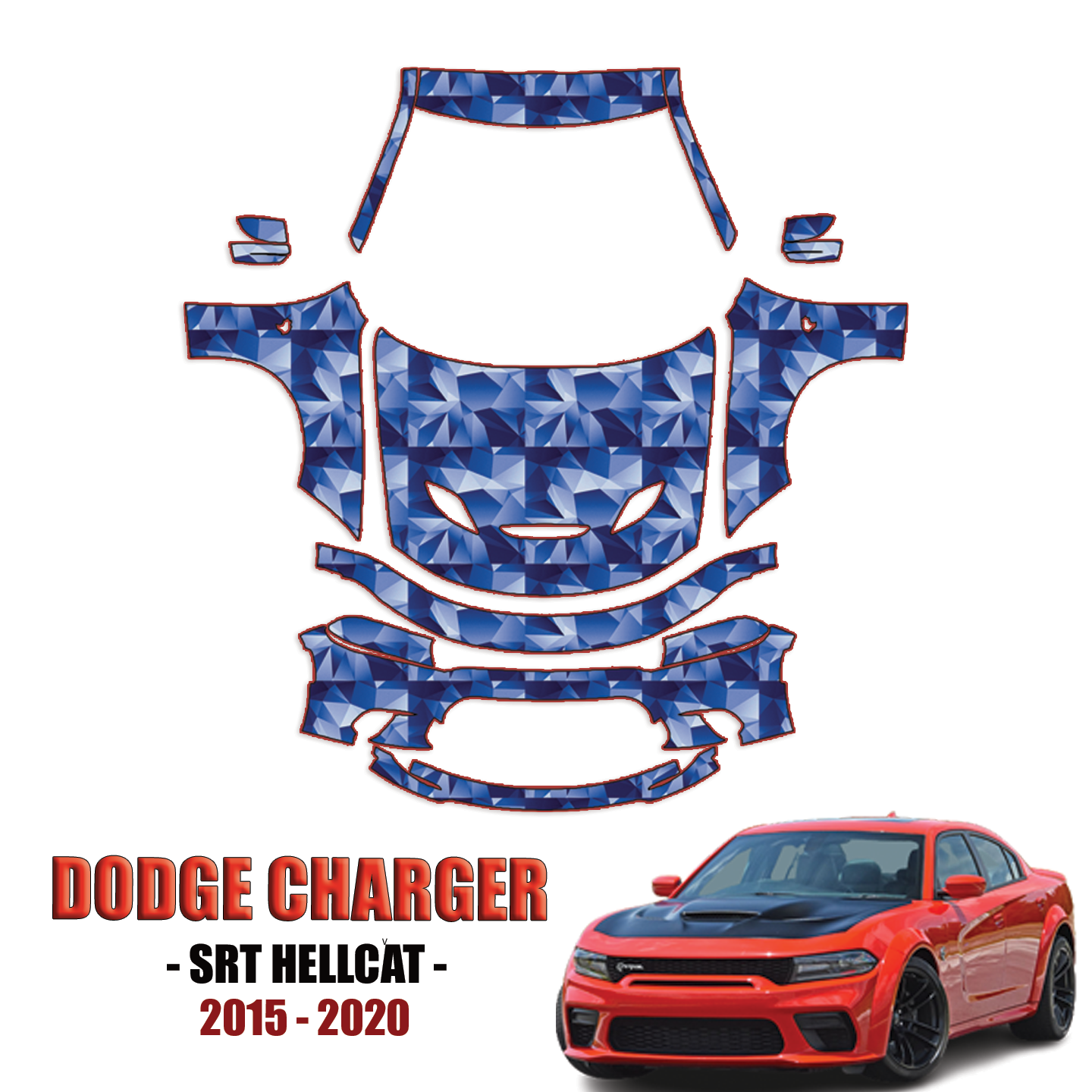 2015-2020  Dodge Charger SRT Hellcat Precut Paint Protection Kit – Full Front + A Pillars + Rooftop
