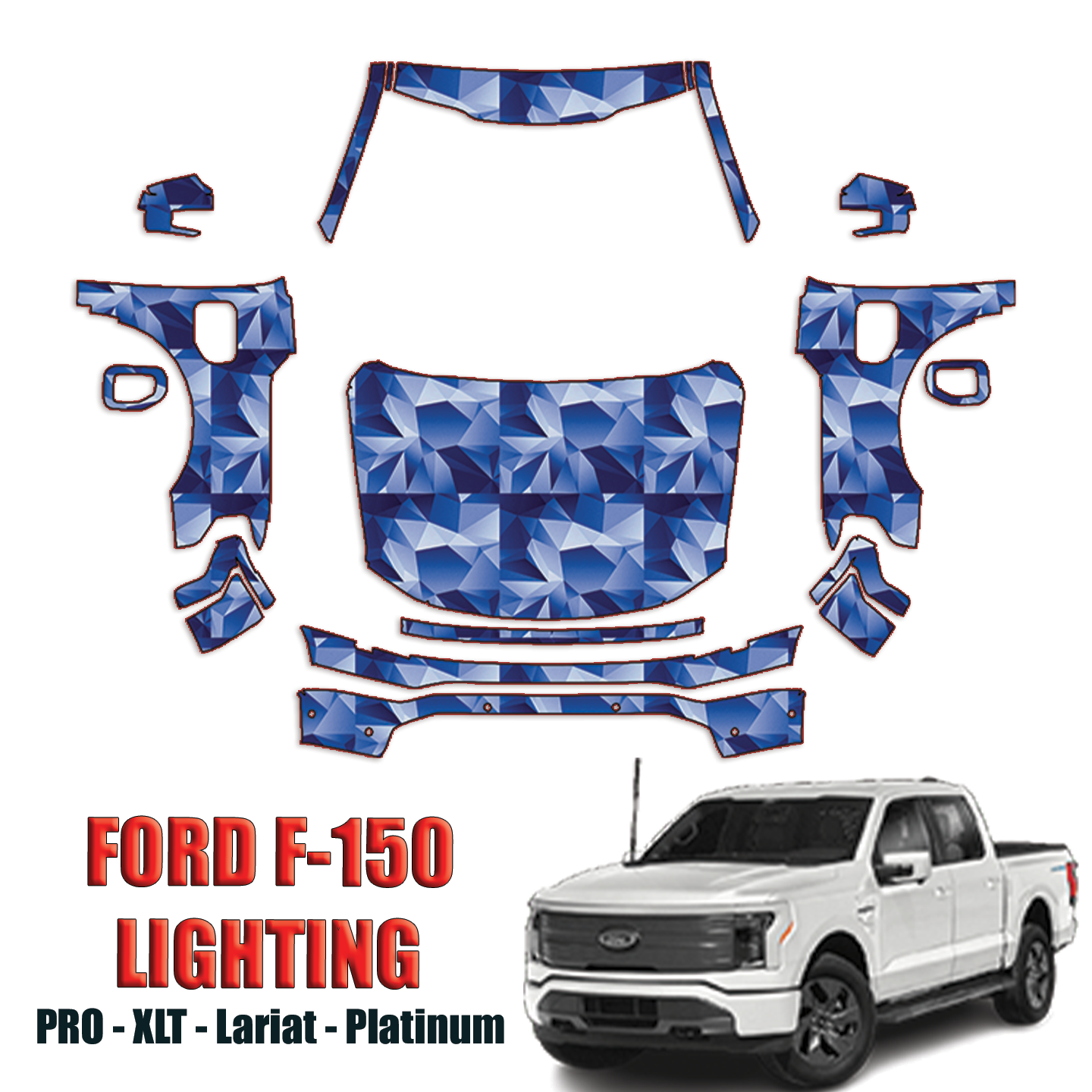 2022-2024 Ford F-150 Lighting – PRO, XLT, Lariat, Platinum Pre Cut Paint Protection Kit – Full Front + A Pillars + Rooftop