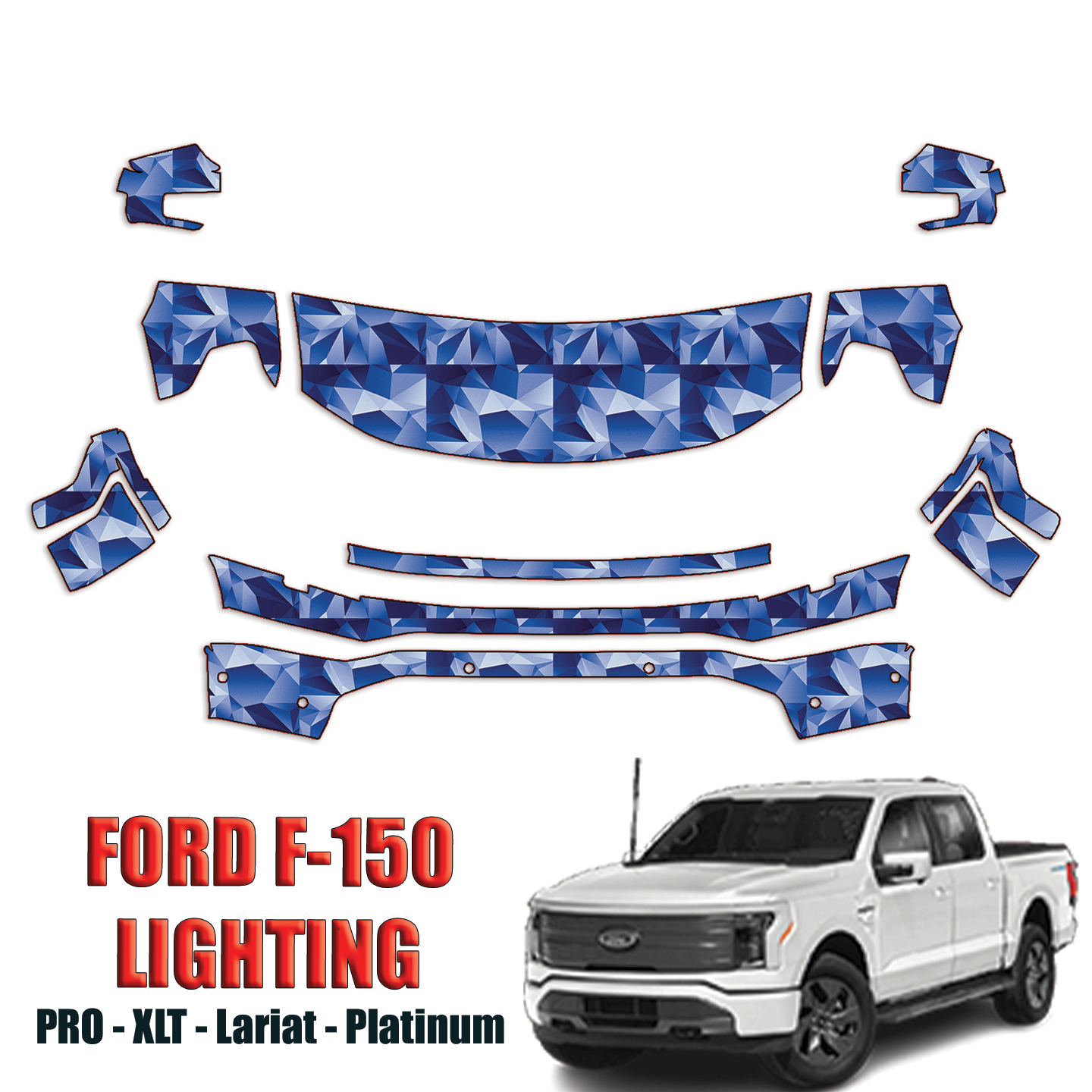 2022-2024 Ford F-150 Lighting – PRO, XLT, Lariat, Platinum Pre Cut Paint Protection Kit – Partial Front