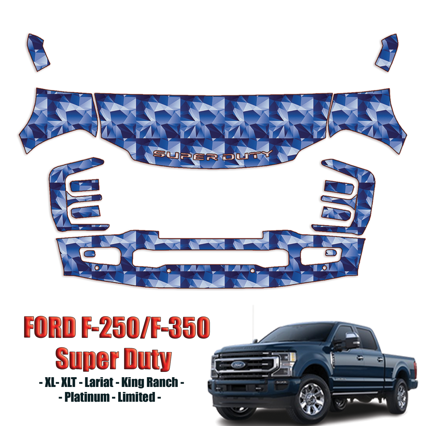 2023-2024 Ford F250/F350 Super Duty – XL, XLT, Lariat, King Ranch, Platinum, Limited Precut Paint Protection PPF Kit – Partial Front