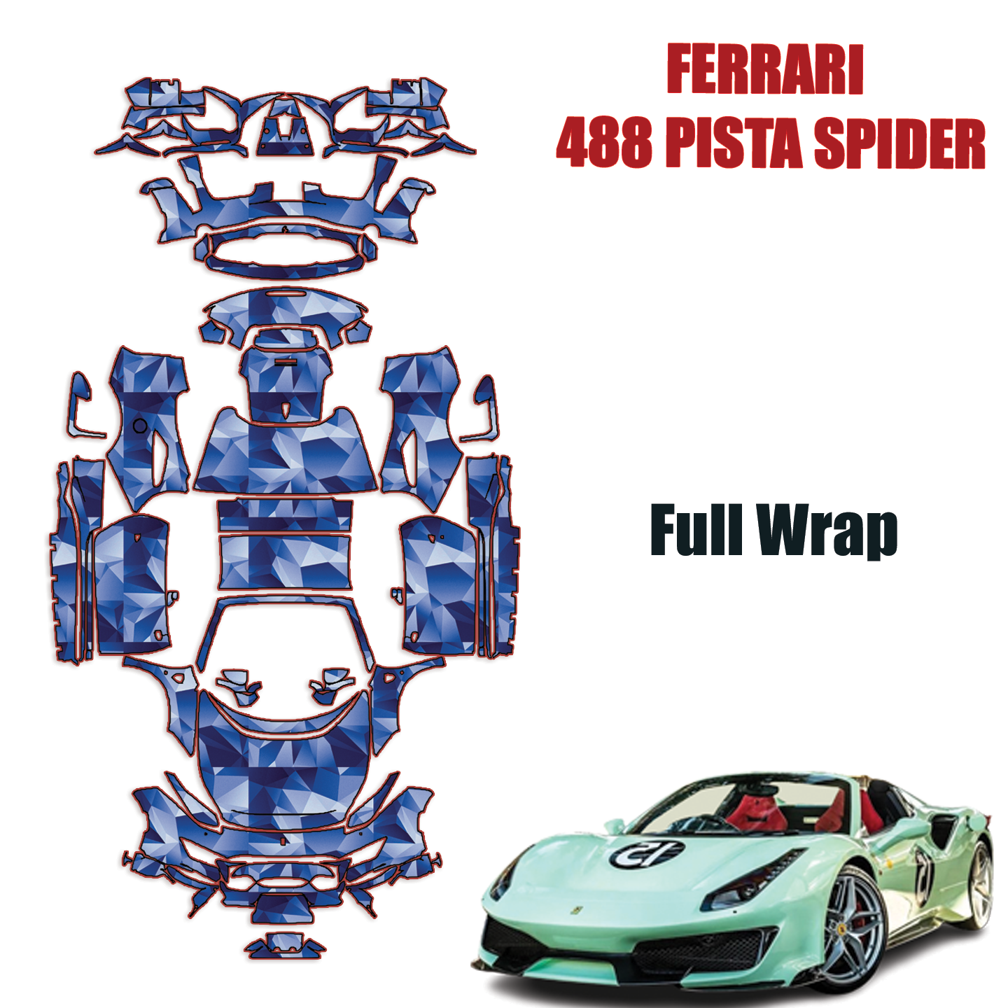 2019 – 2023 Ferrari 488 Pista Spider Pre Cut Paint Protection Kit – Full Wrap Vehicle