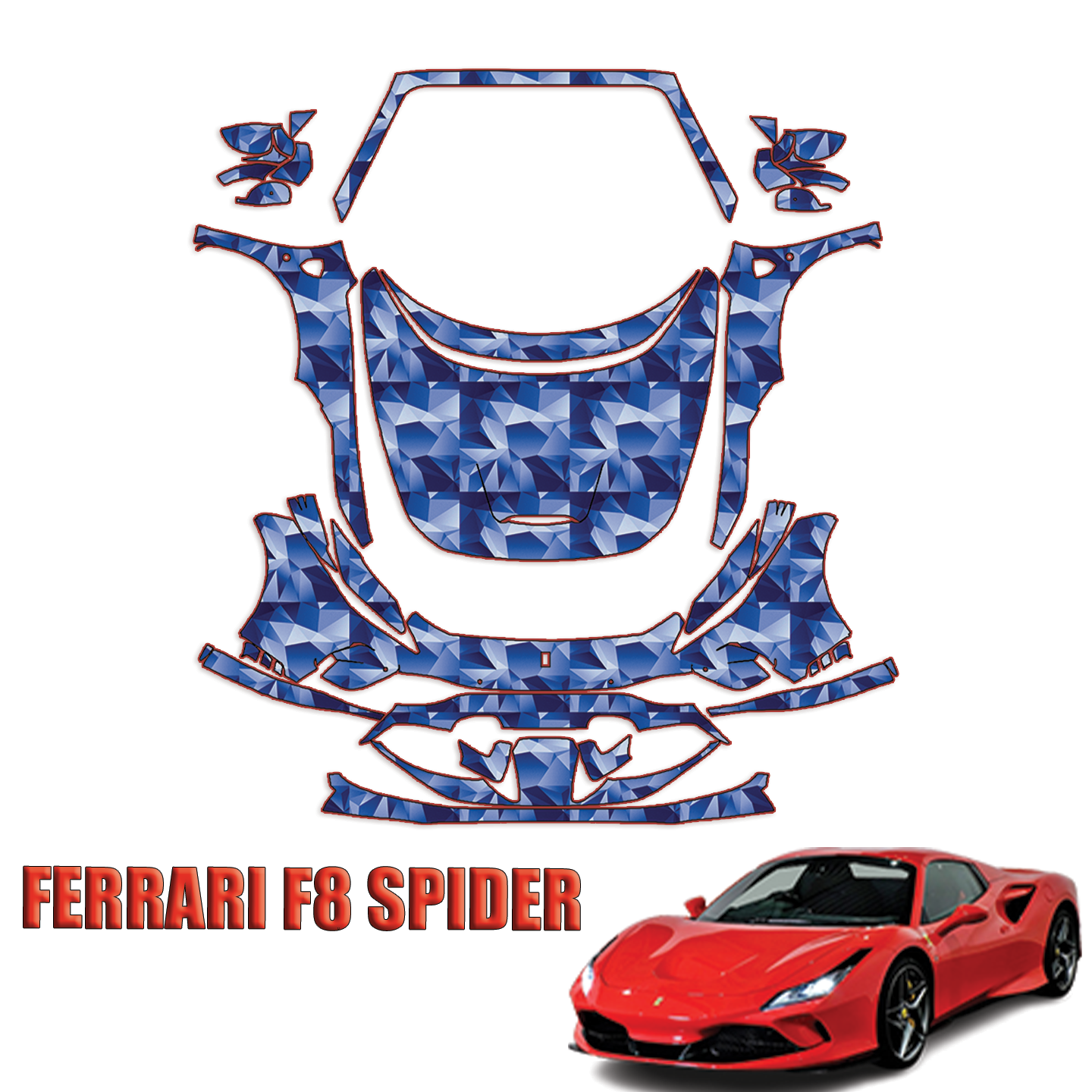 2020-2024 Ferrari F8 Spider Precut Paint Protection Kit Full Front + A Pillars + Rooftop