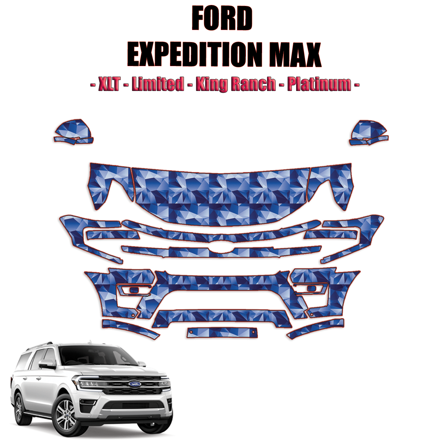2022-2024 Ford Expedition Max XLT, Limited, King Ranch, Platinum Precut Paint Protection Kit – Partial Front