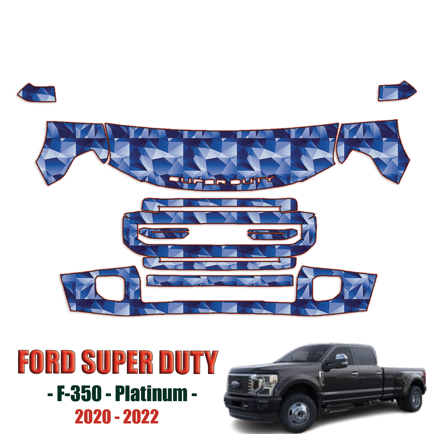 2020-2022 Ford Super Duty F350 – Platinum Precut Paint Protection Kit – Partial Front