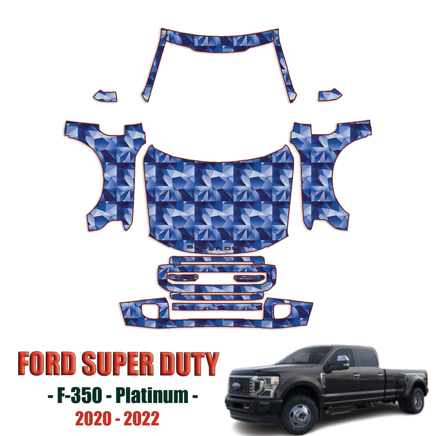 2020-2022 Ford Super Duty F350 – Platinum Pre Cut Paint Protection Kit – Full Front + A Pillars + Rooftop