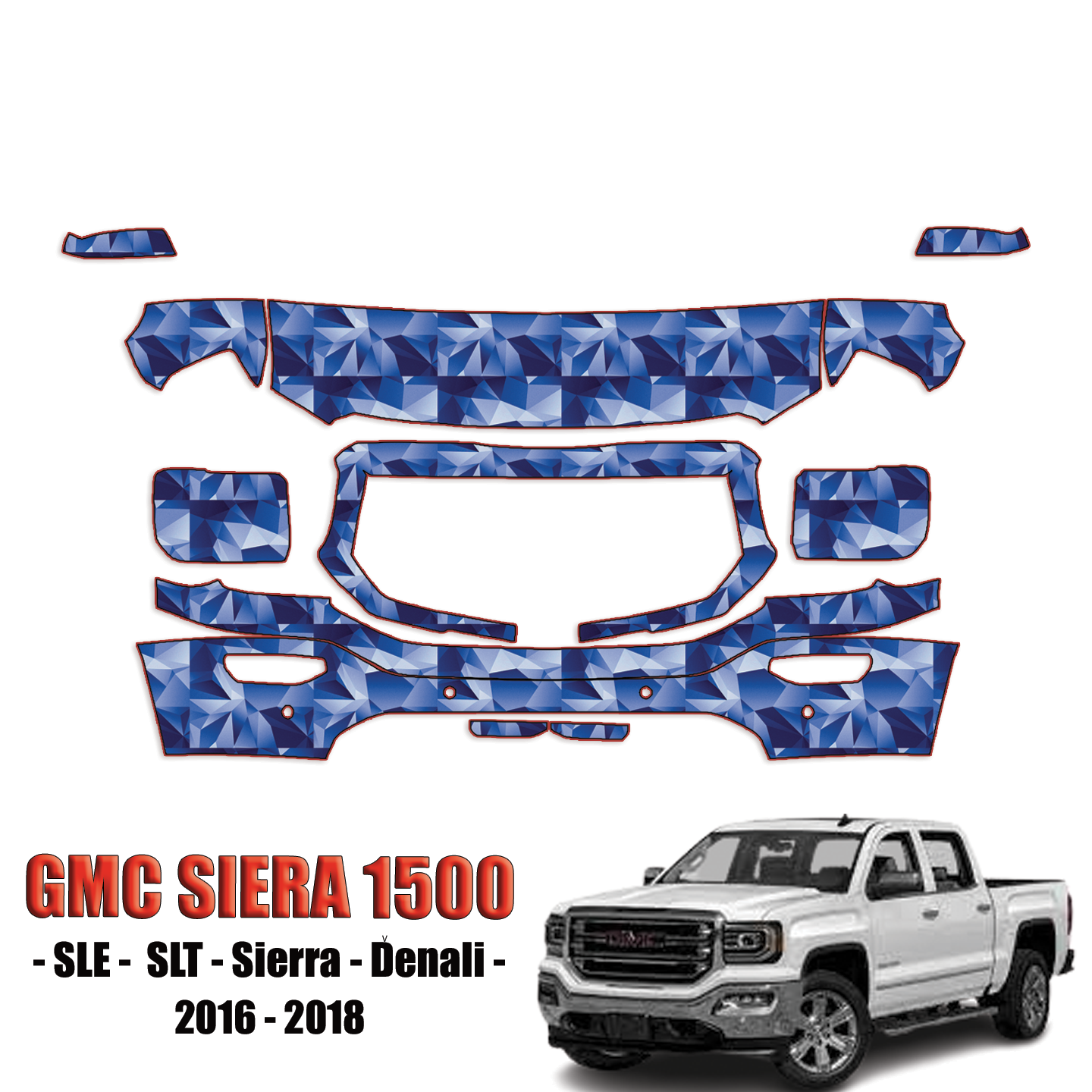 2016-2018 GMC Sierra 1500 – SLE, SLT, Sierra, Denali Precut Paint Protection Kit – Partial Front